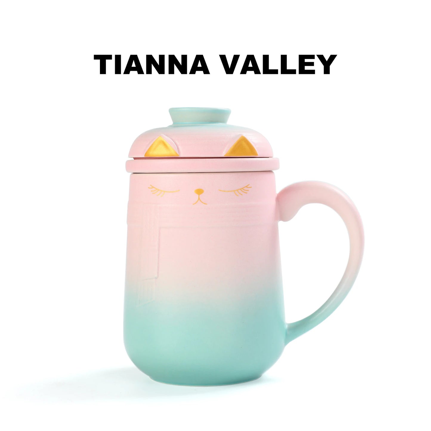 TIANNA VALLEY Lovely Cat Tea Mug with Infuser & Lid