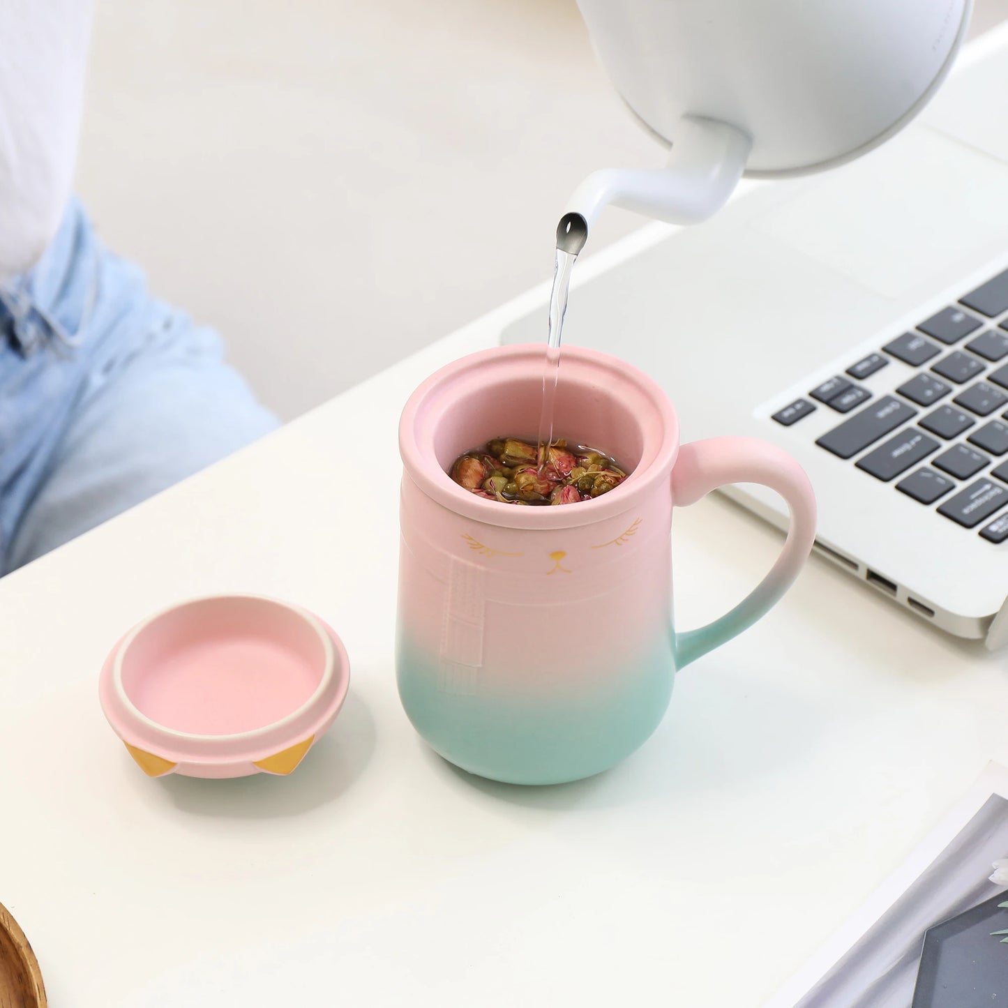 TIANNA VALLEY Lovely Cat Tea Mug with Infuser & Lid