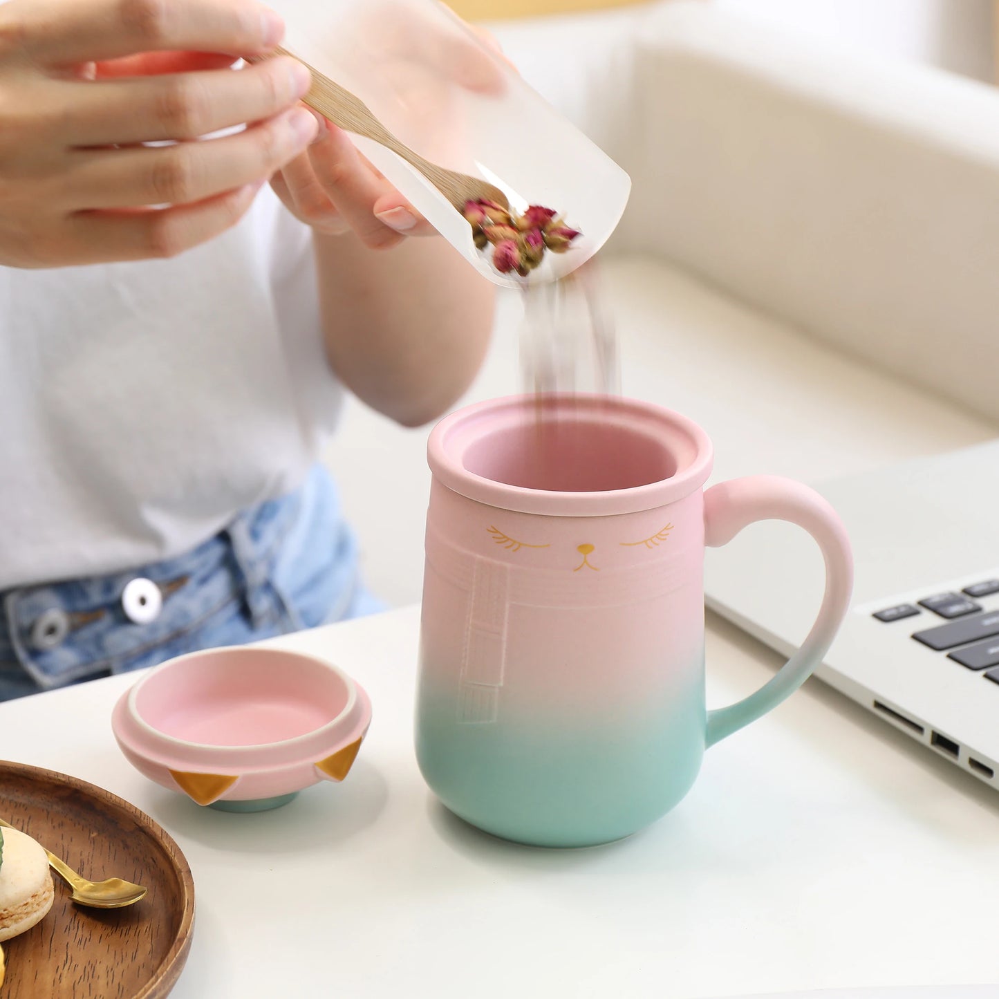 TIANNA VALLEY Lovely Cat Tea Mug with Infuser & Lid