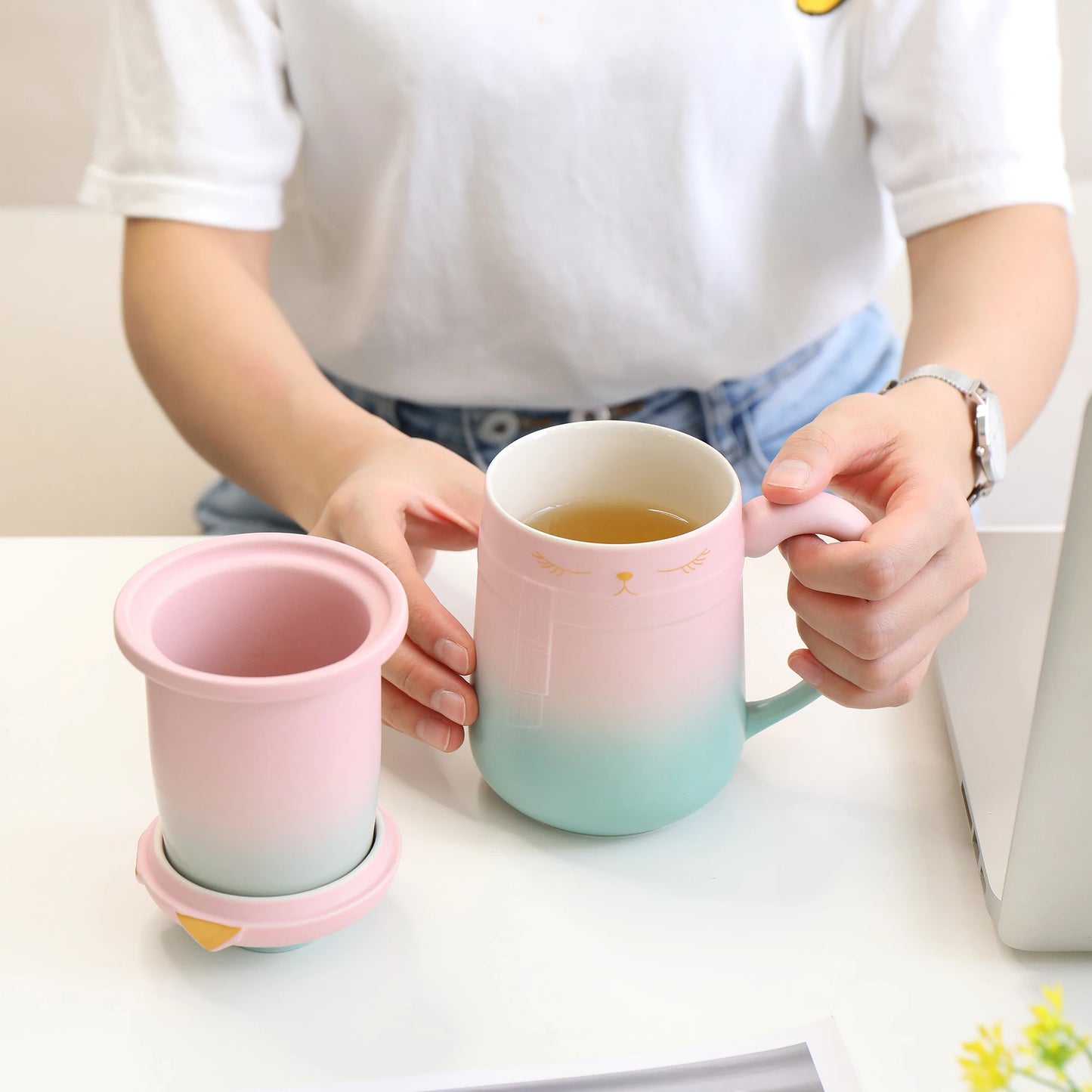 TIANNA VALLEY Lovely Cat Tea Mug with Infuser & Lid