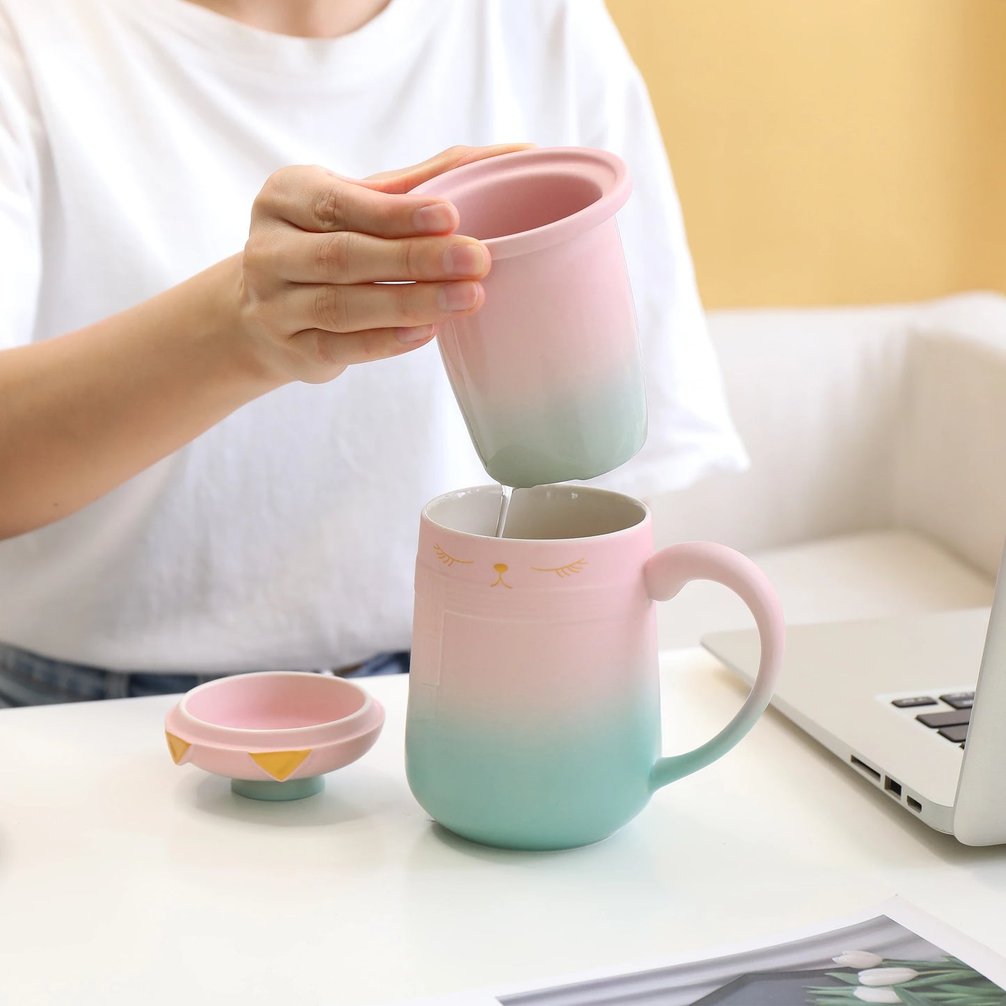 TIANNA VALLEY Lovely Cat Tea Mug with Infuser & Lid