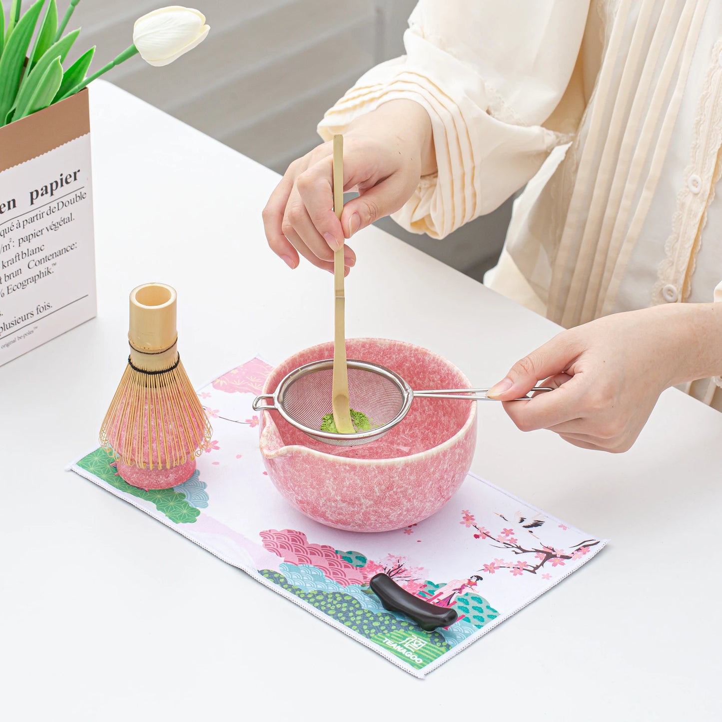 Pink Paradise Matcha Bowl with Spout
