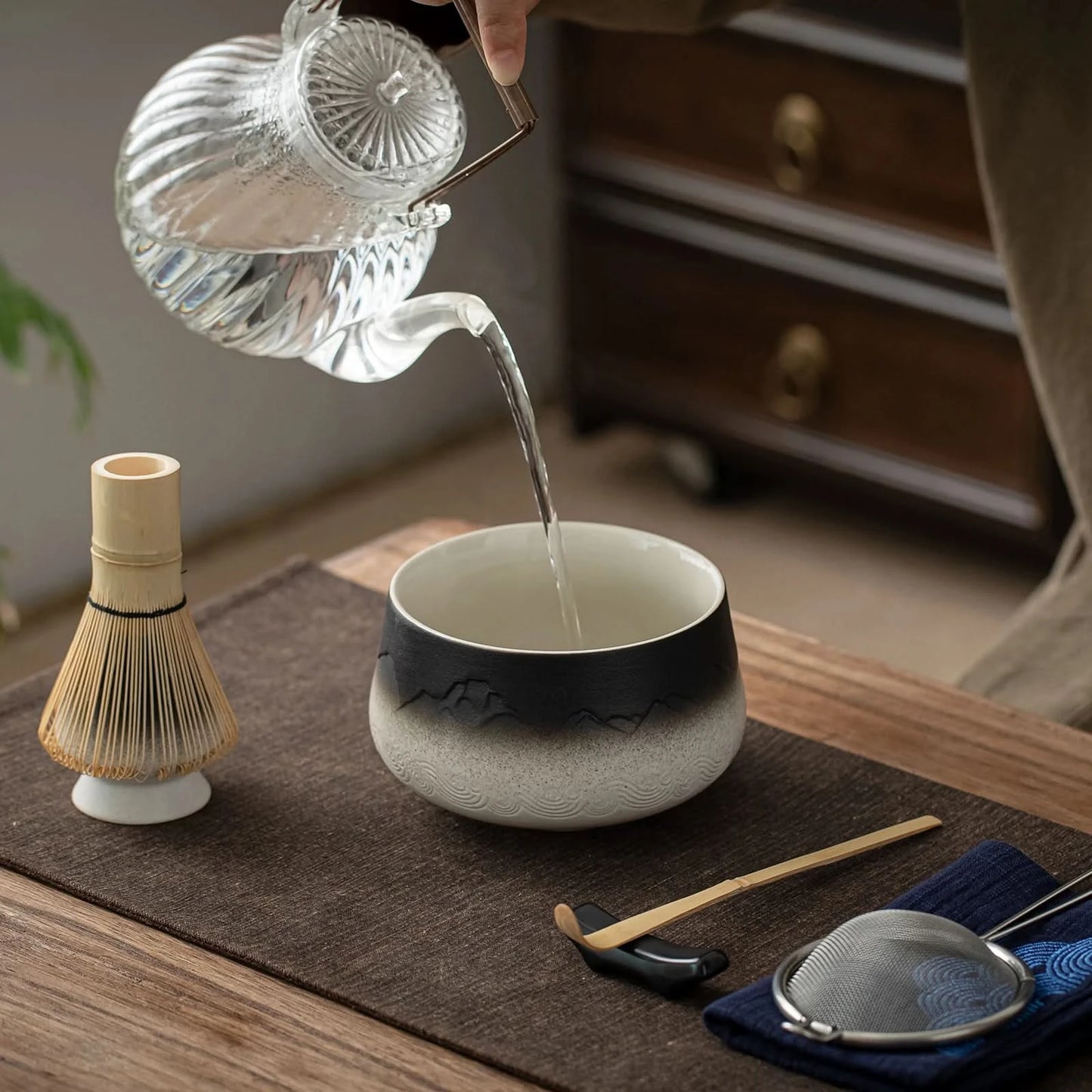 Matcha Set-Beginner Set Landscape Black White Round Bowl