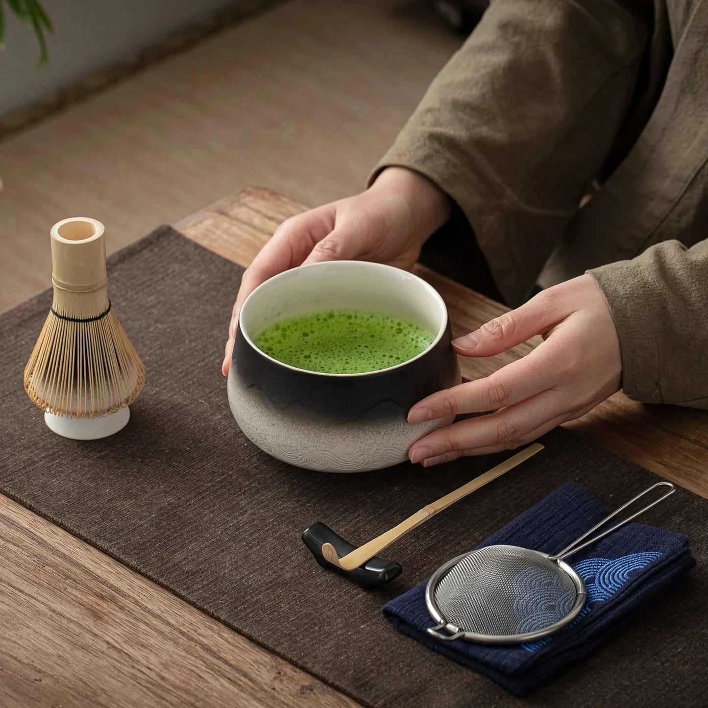 Matcha Set-Beginner Set Landscape Black White Round Bowl