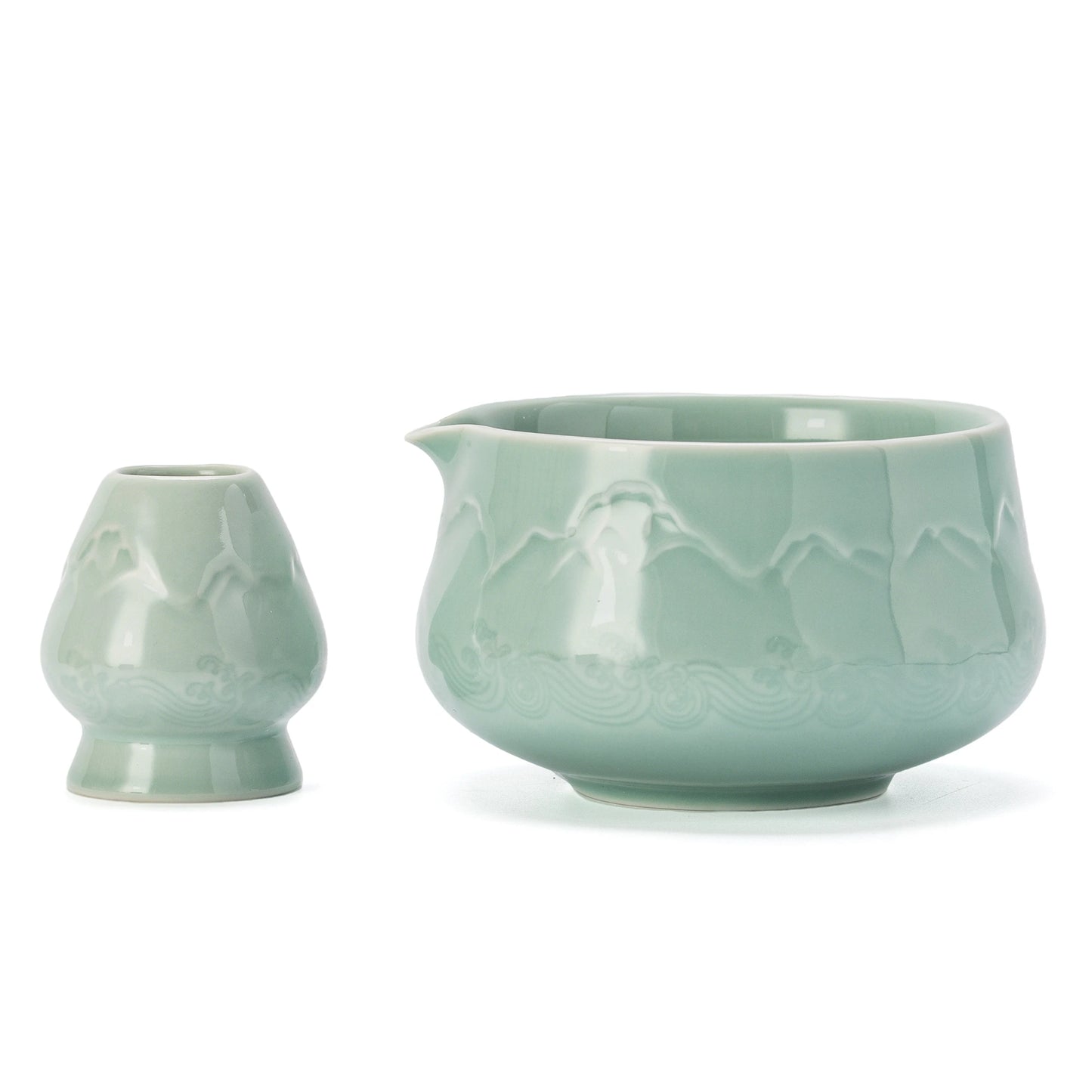 Matcha Bowl with Whisk Holder jade pointy bow