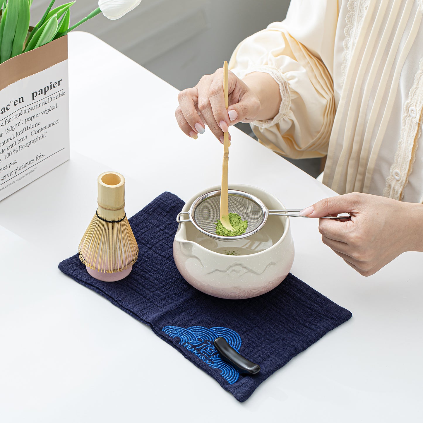 Snow Mountain Pink Matcha Bowl with Spout