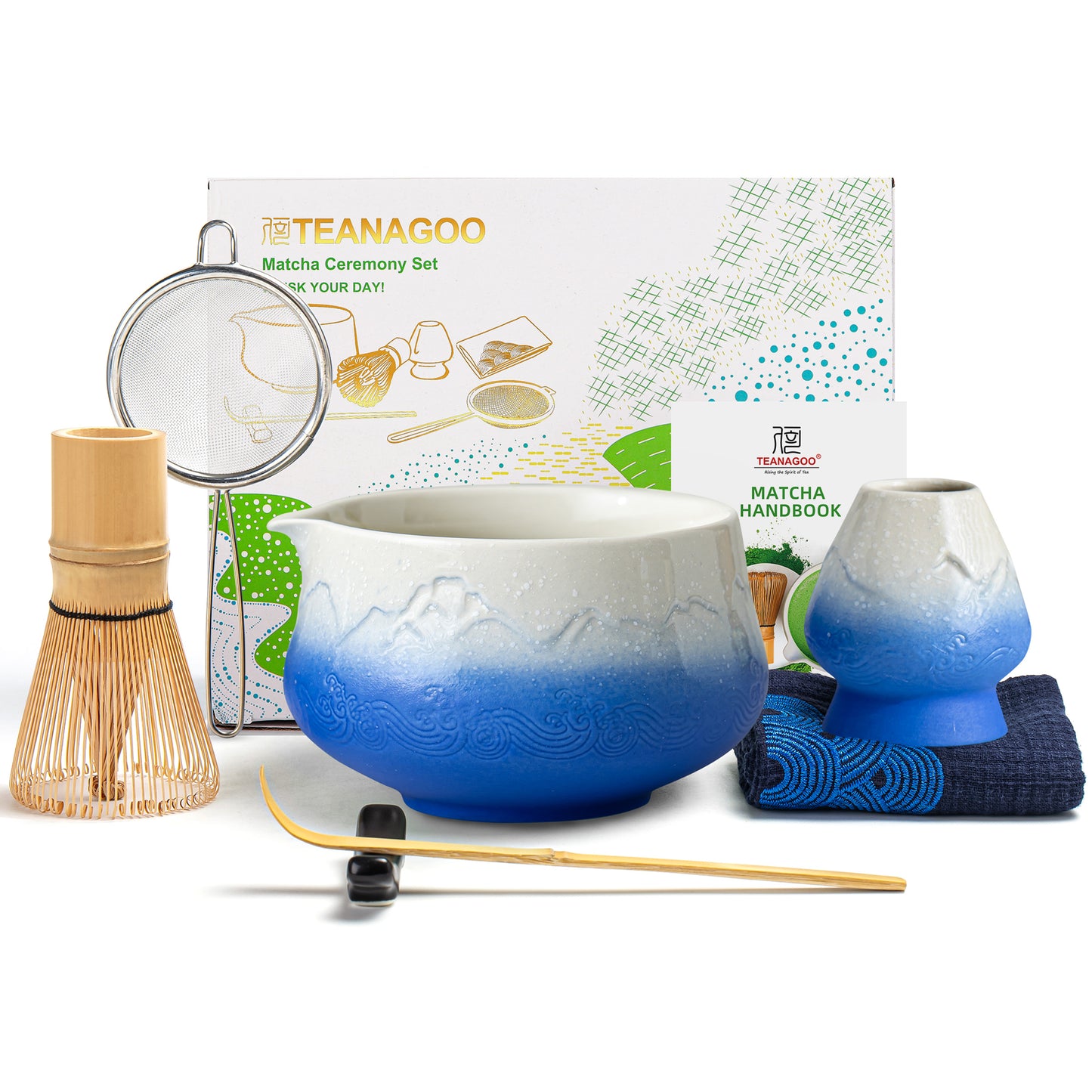 Snow Mountain Blue Matcha Bowl with Spout