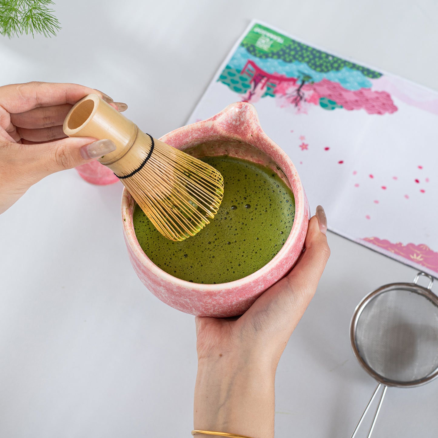 Pink Ocean Matcha Bowl with Spout