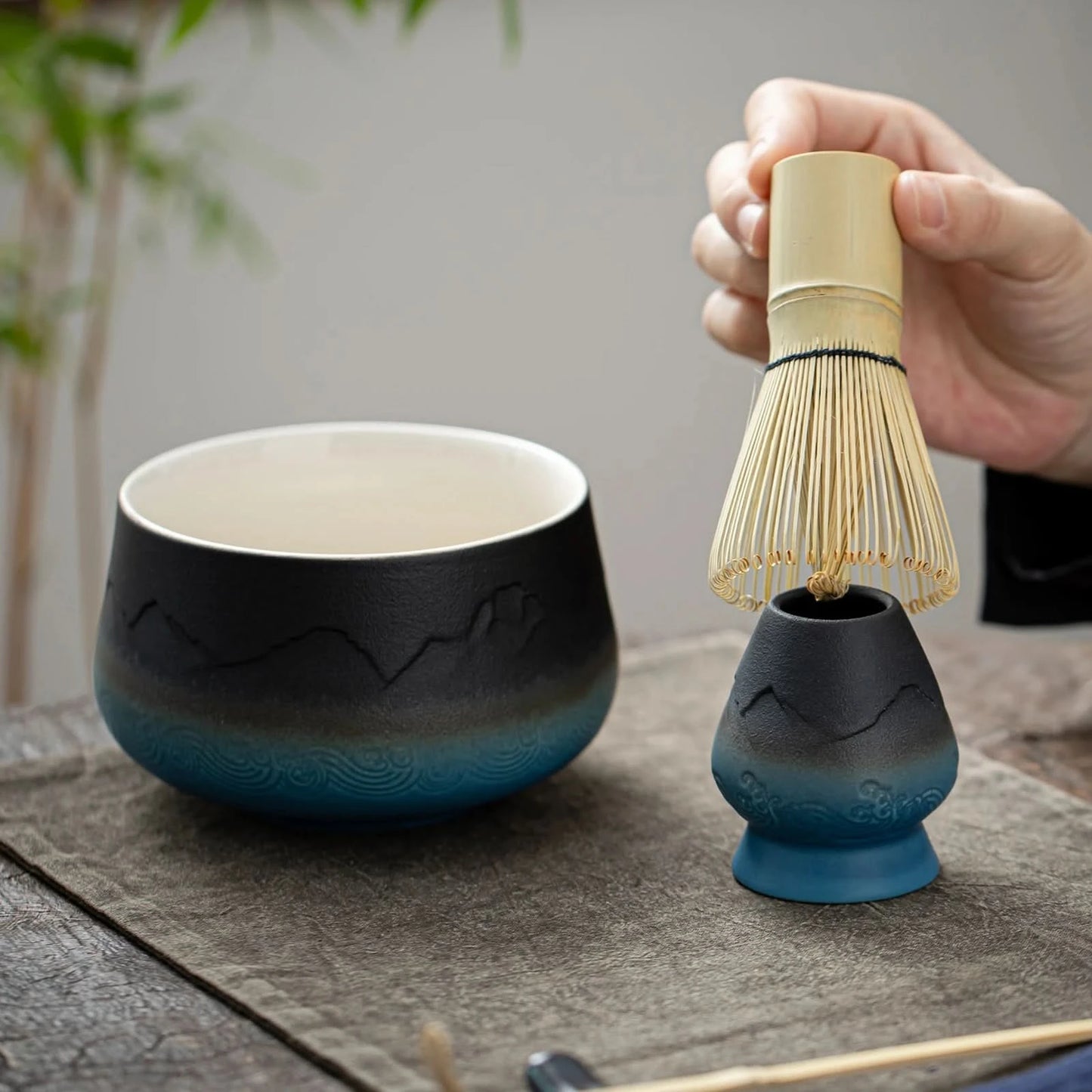 Matcha Set-Sharing Set Landscape Black Blue Round Bowl