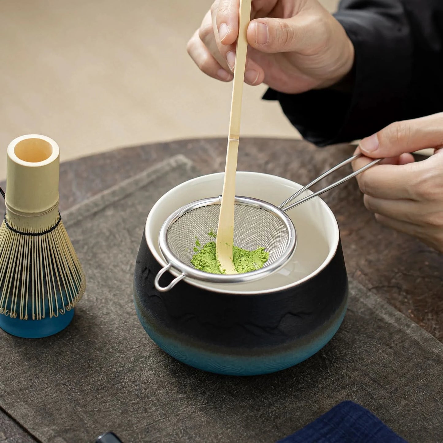 Matcha Set-Sharing Set Landscape Black Blue Round Bowl
