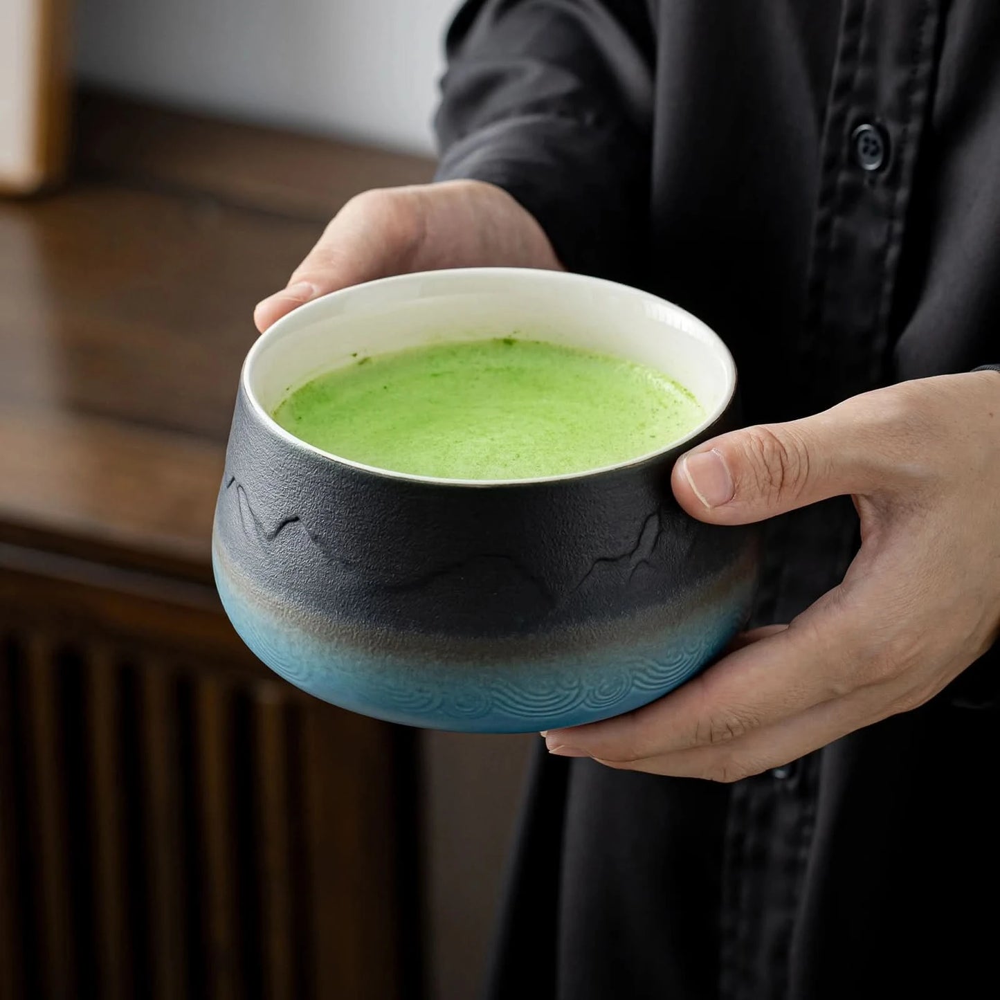 Matcha Set-Sharing Set Landscape Black Blue Round Bowl