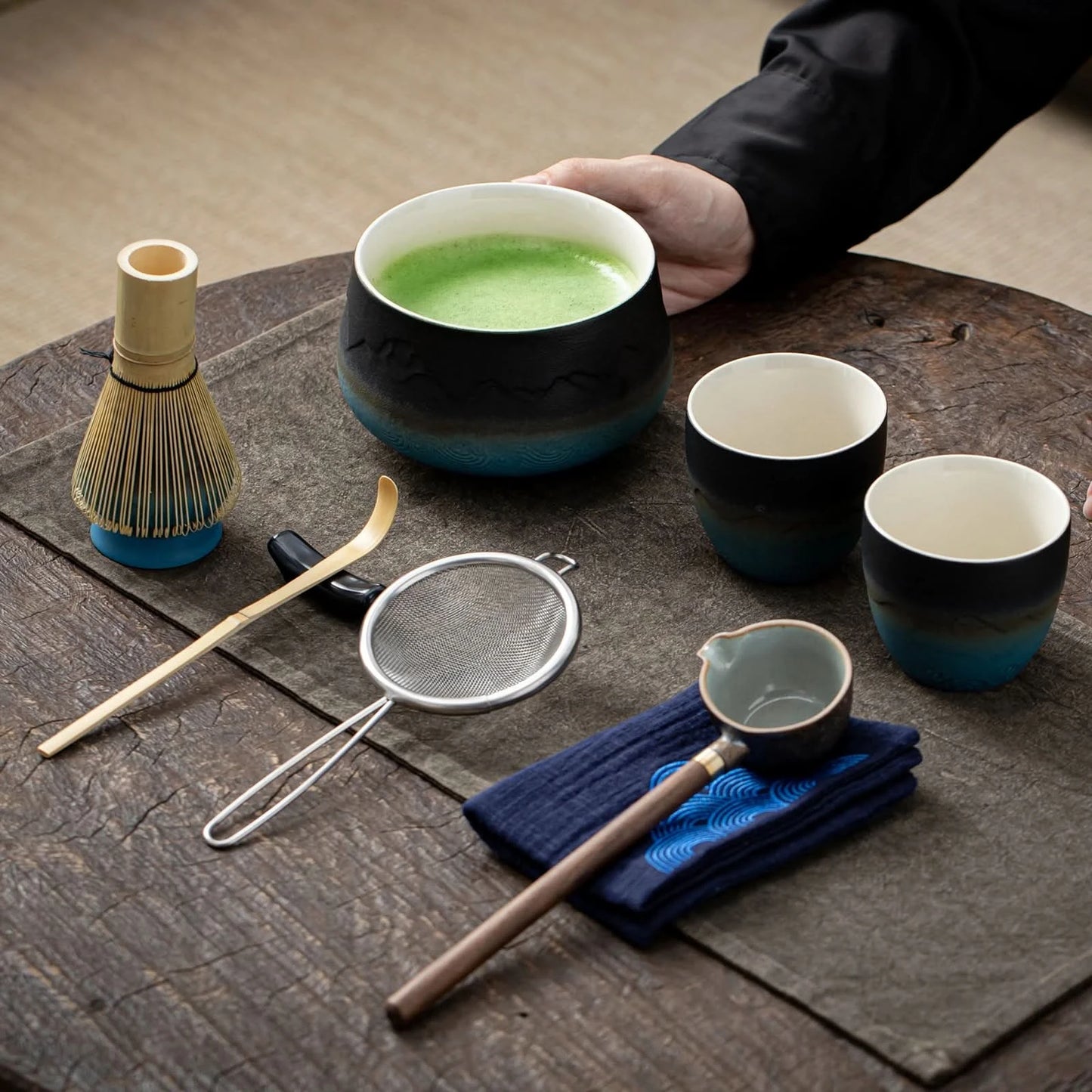 Matcha Set-Sharing Set Landscape Black Blue Round Bowl