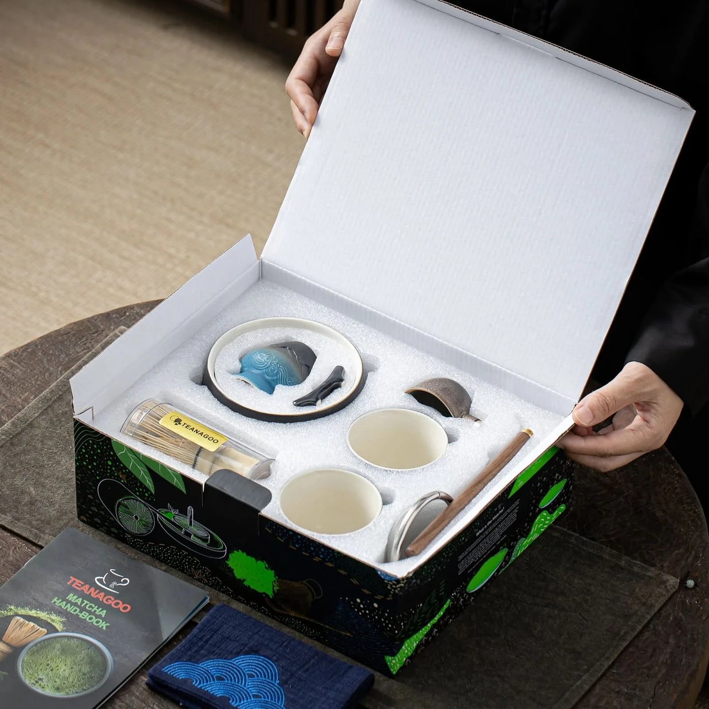 Matcha Set-Sharing Set Landscape Black Blue Round Bowl
