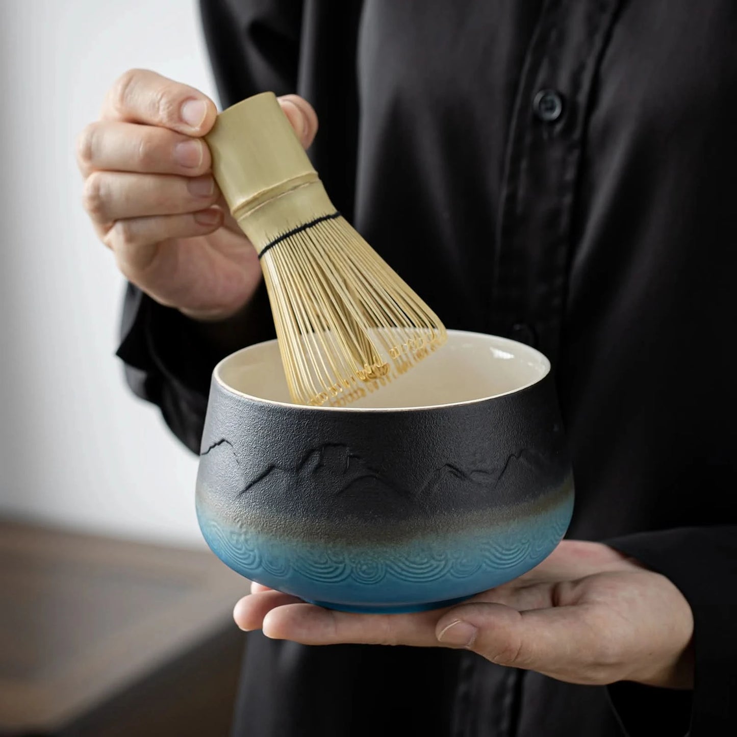 Matcha Set-Sharing Set Landscape Black Blue Round Bowl