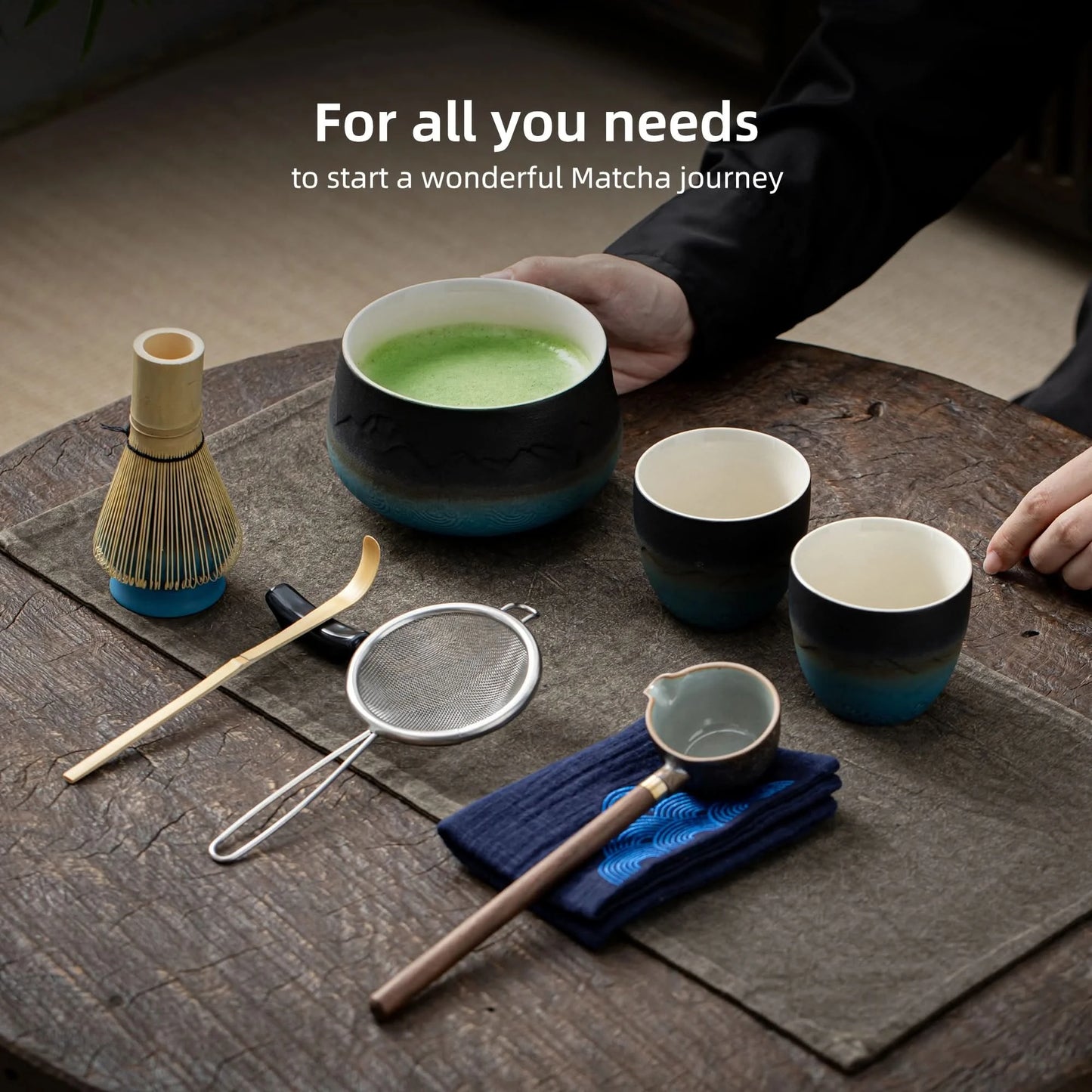 Matcha Set-Sharing Set Landscape Black Blue Round Bowl