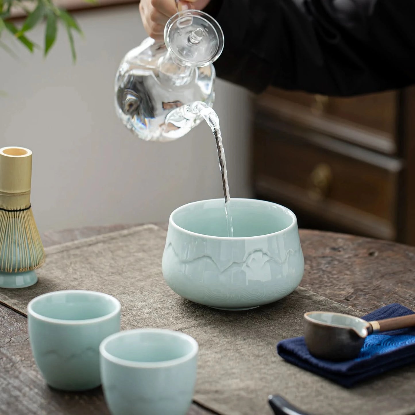 Matcha Set-Sharing Set Landscape Jade Round Bowl