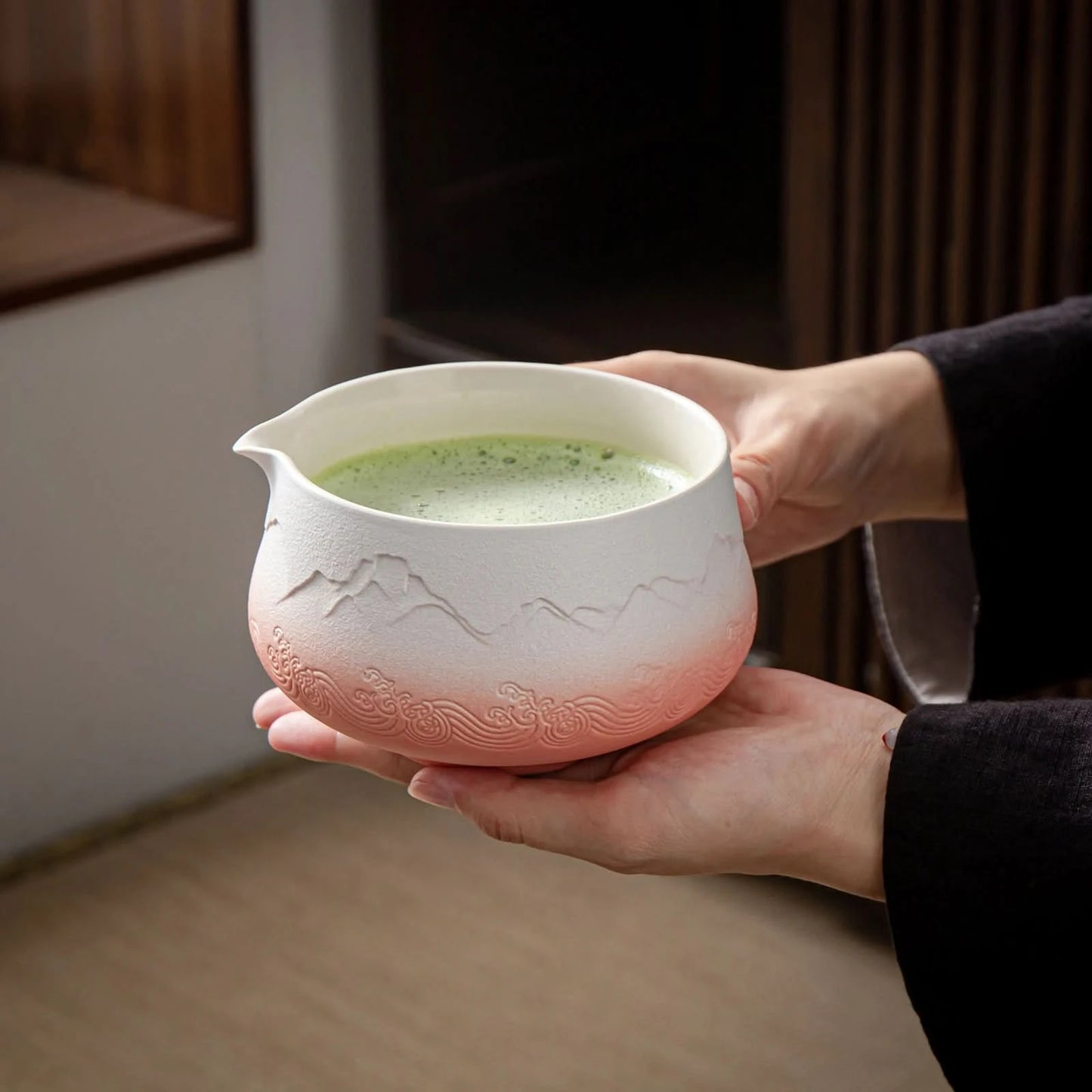 Matcha Set-Sharing Set Landscape Pinky White Pointy Bowl