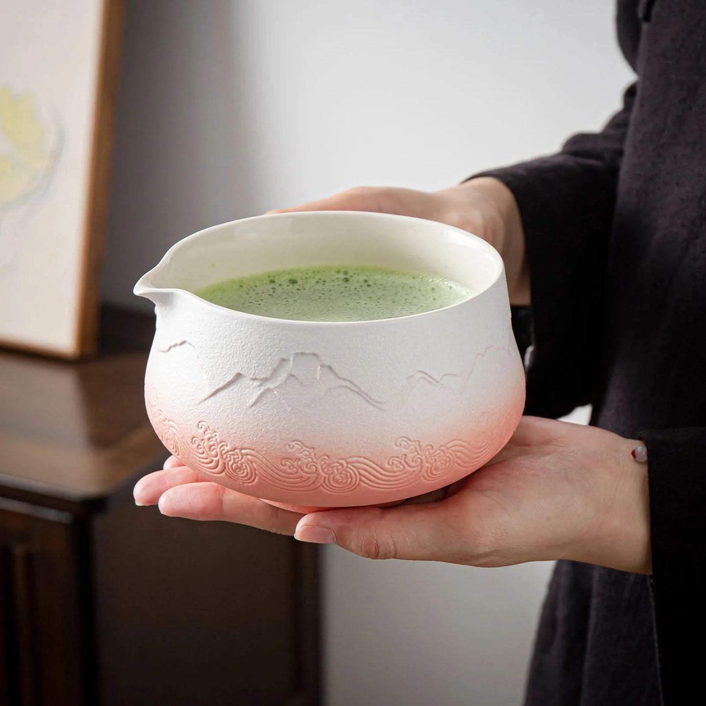Matcha Set-Sharing Set Landscape Pinky White Pointy Bowl