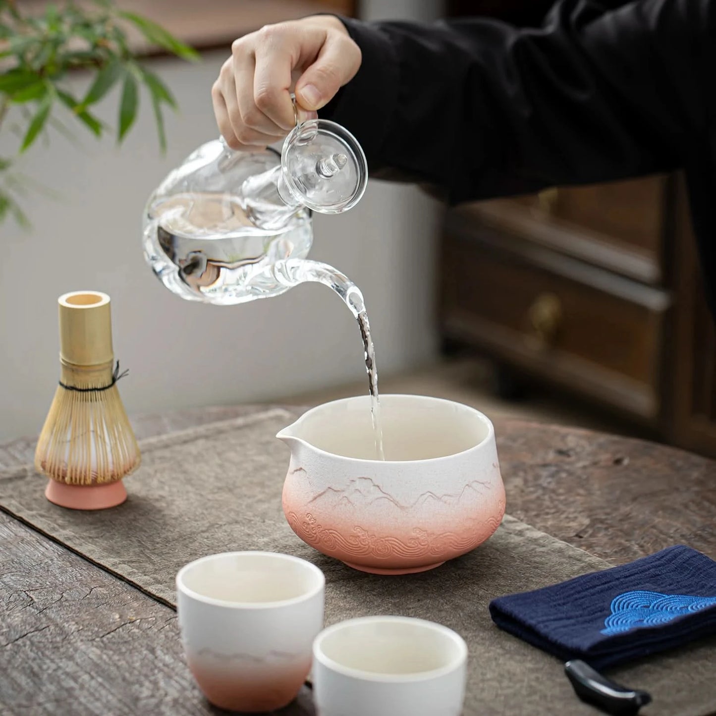 Matcha Set-Sharing Set Landscape Pinky White Pointy Bowl