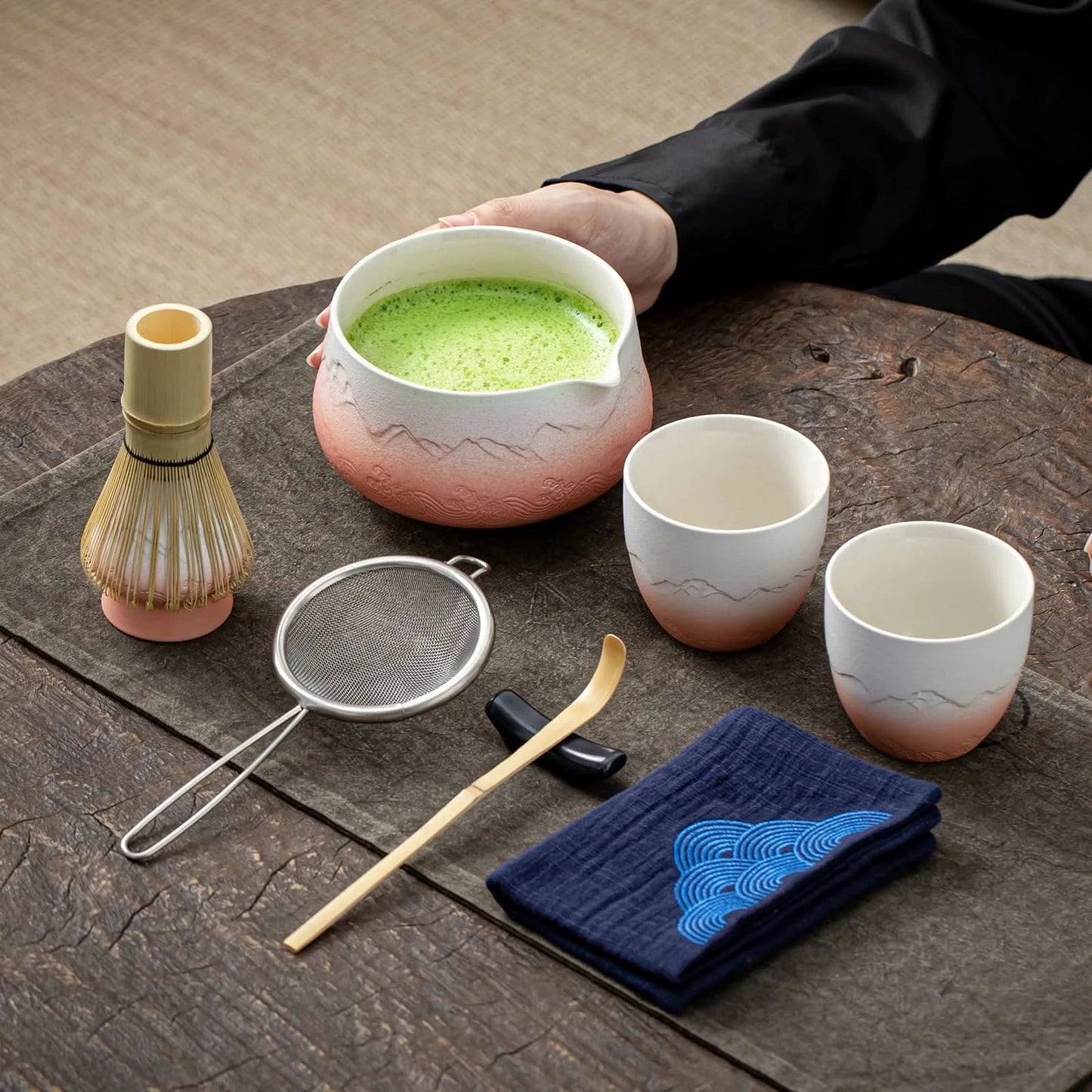 Matcha Set-Sharing Set Landscape Pinky White Pointy Bowl