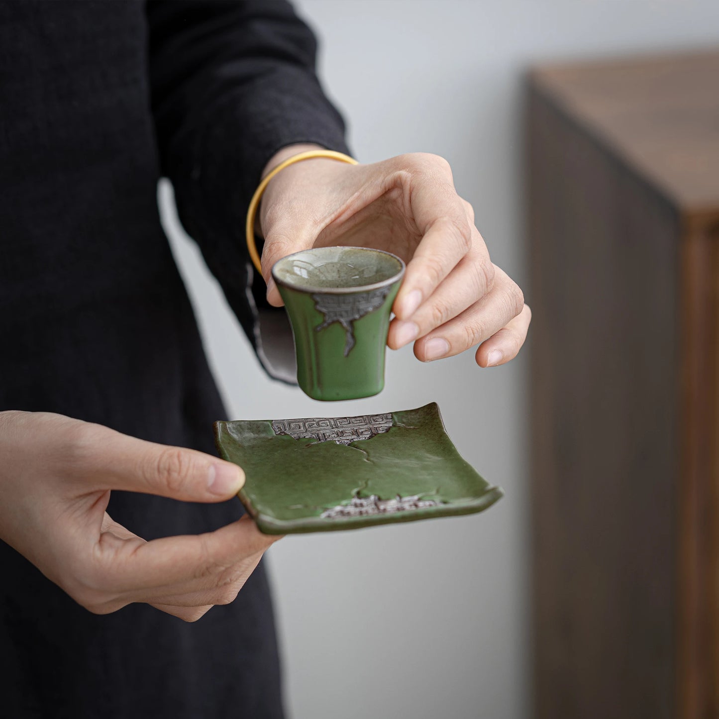 Ancient Script ZEN Cup Mat Bamboo Green