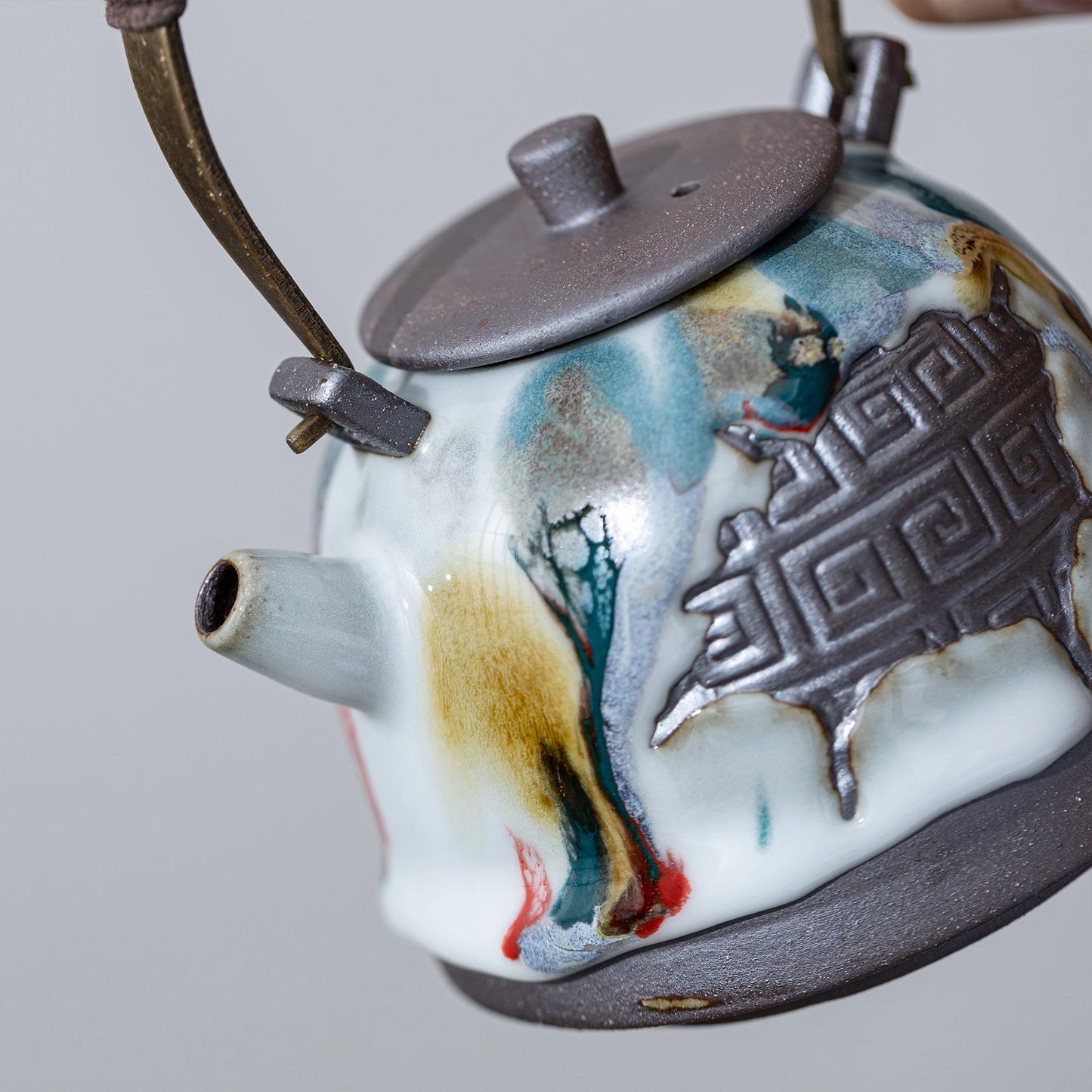 Tetera Zen con asa de puente y escritura antigua Shino Ware, 180 ml