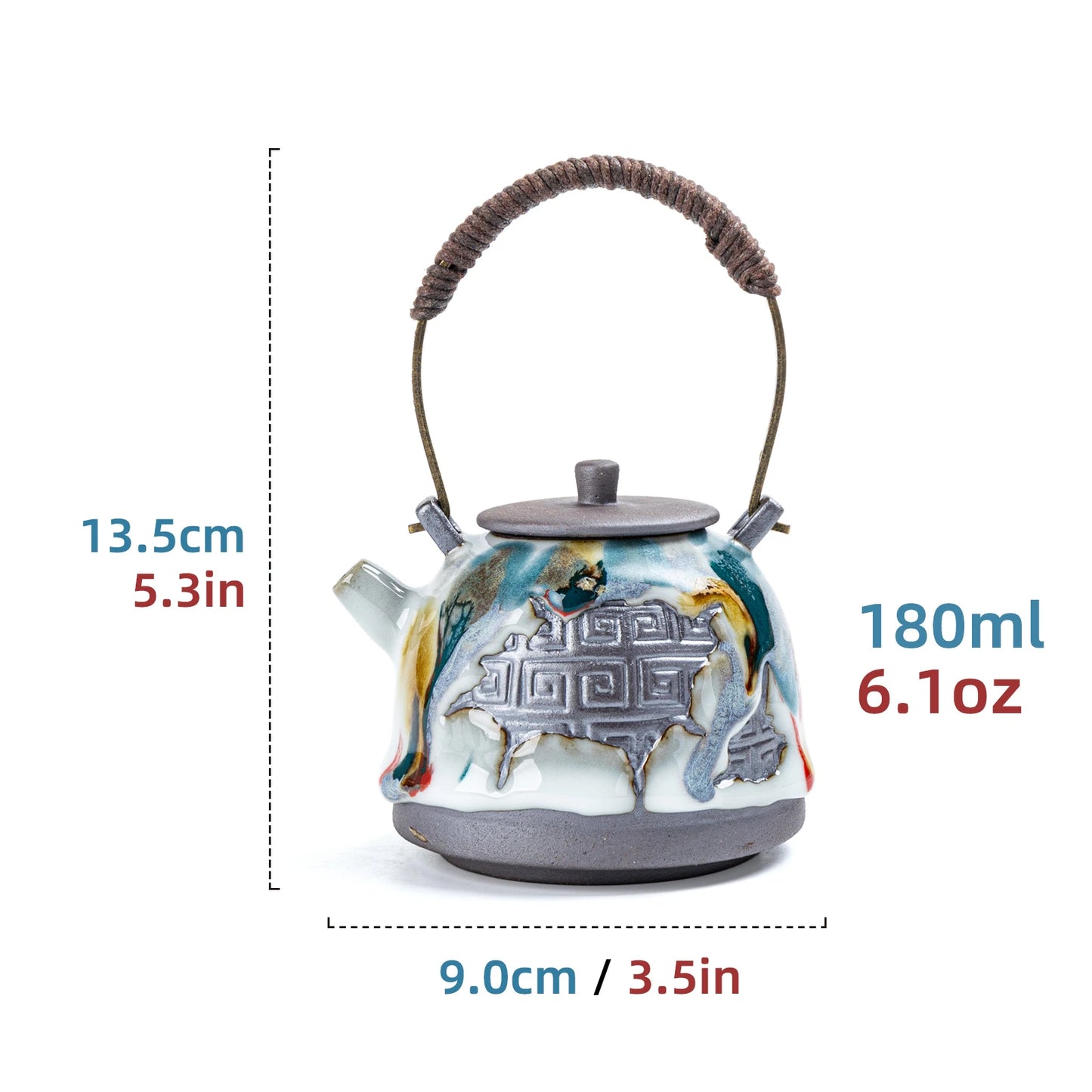Tetera Zen con asa de puente y escritura antigua Shino Ware, 180 ml