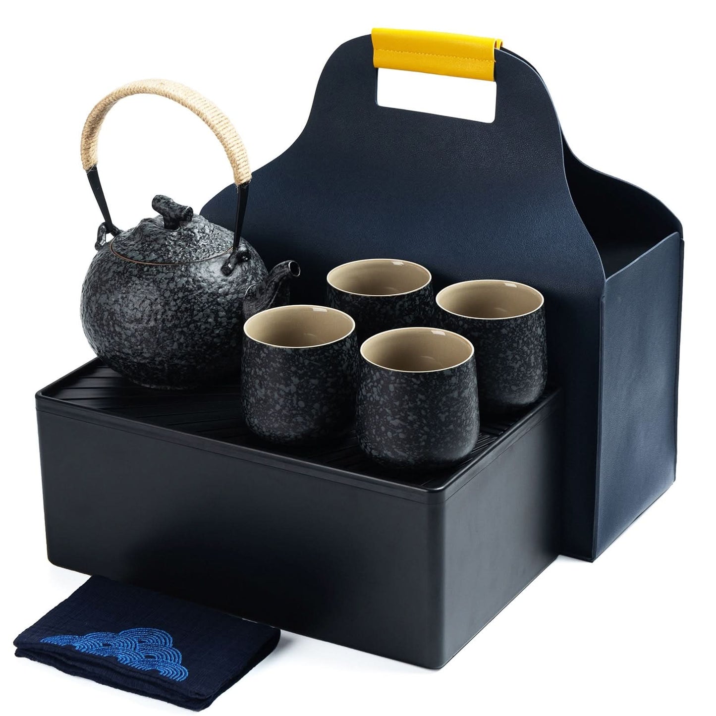 Juego de té japonés completo de viaje en obsidiana