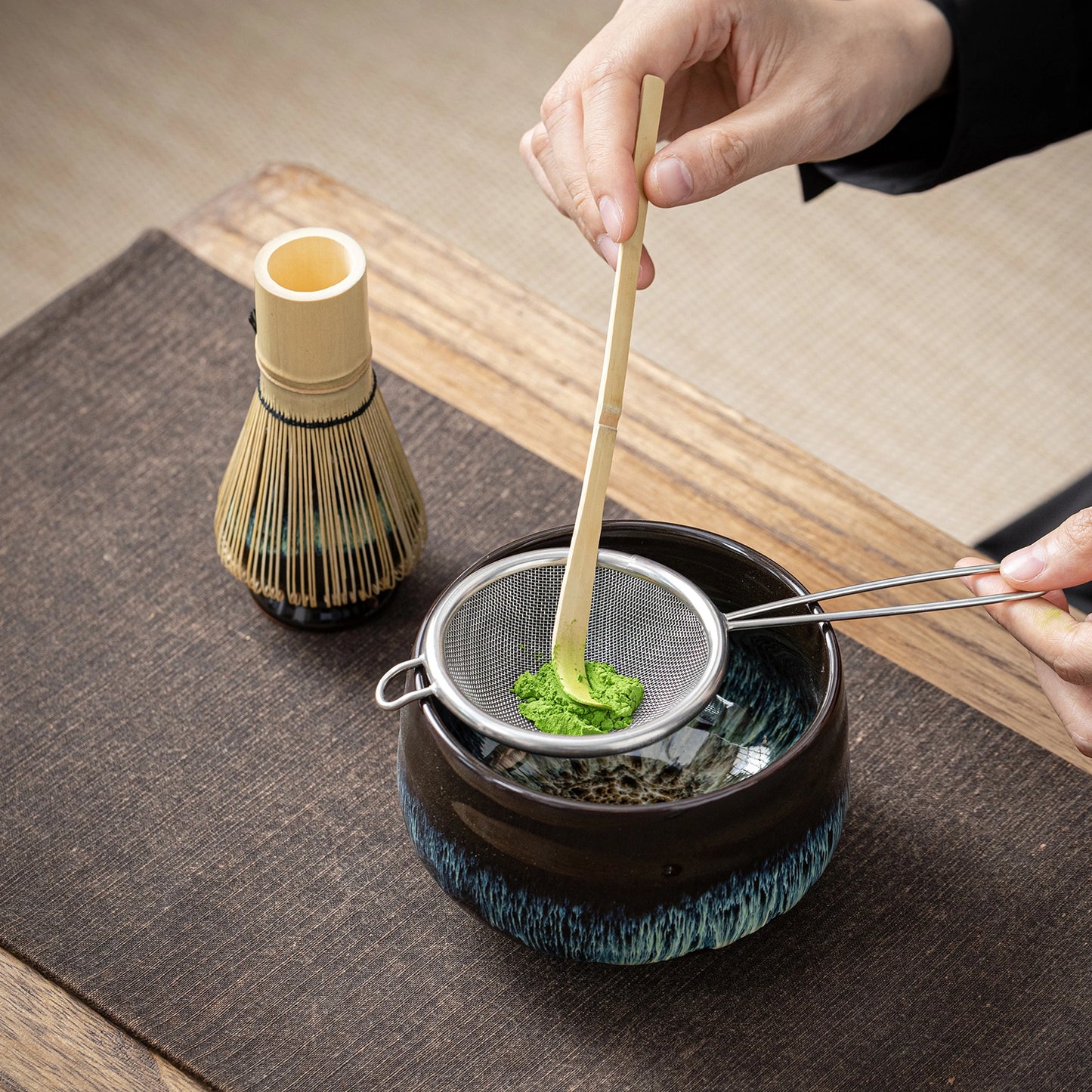 Matcha-Set – Einsteiger-Reiseset Skyfall mit Ledertasche