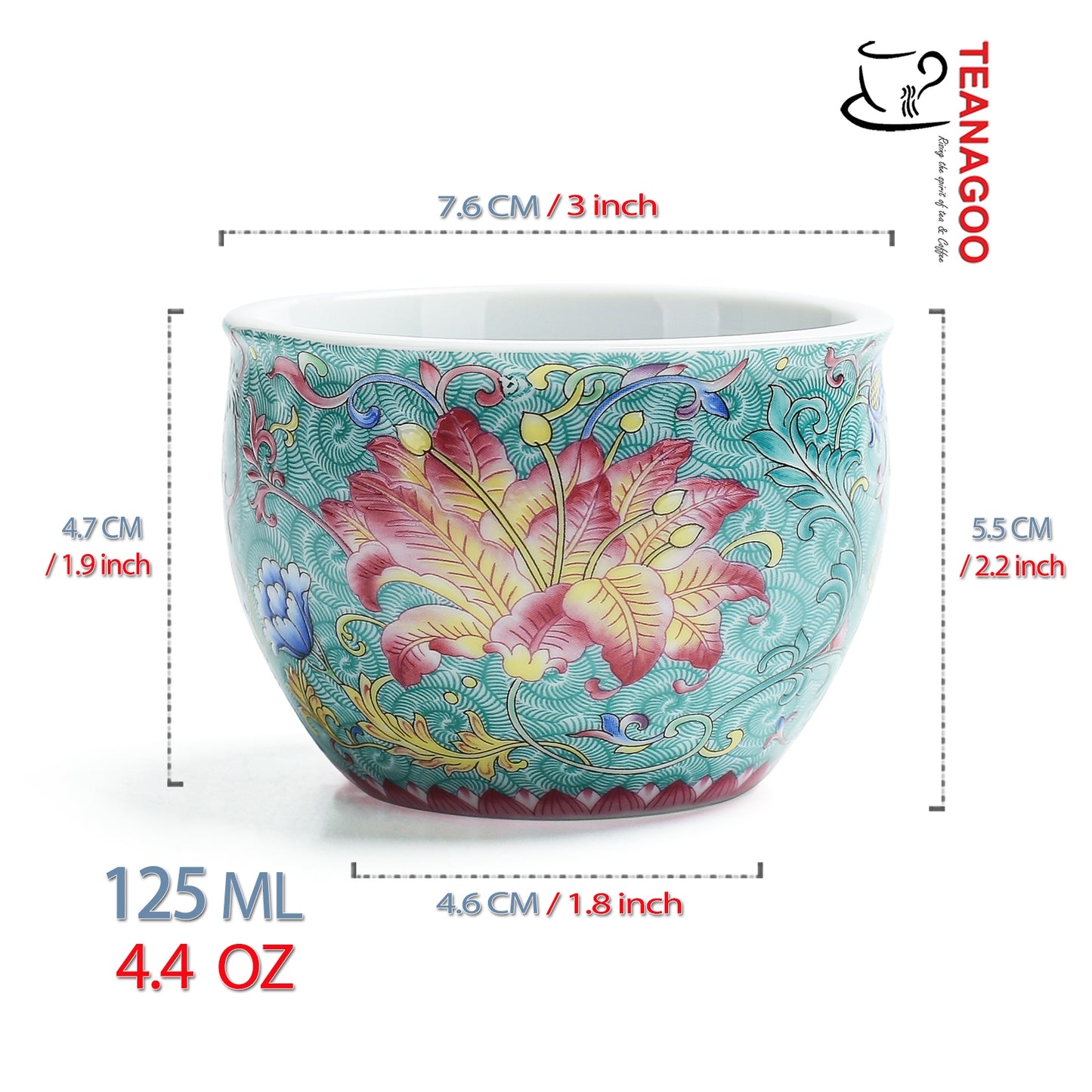 Taza de té de porcelana con peonía verde de 125 ml