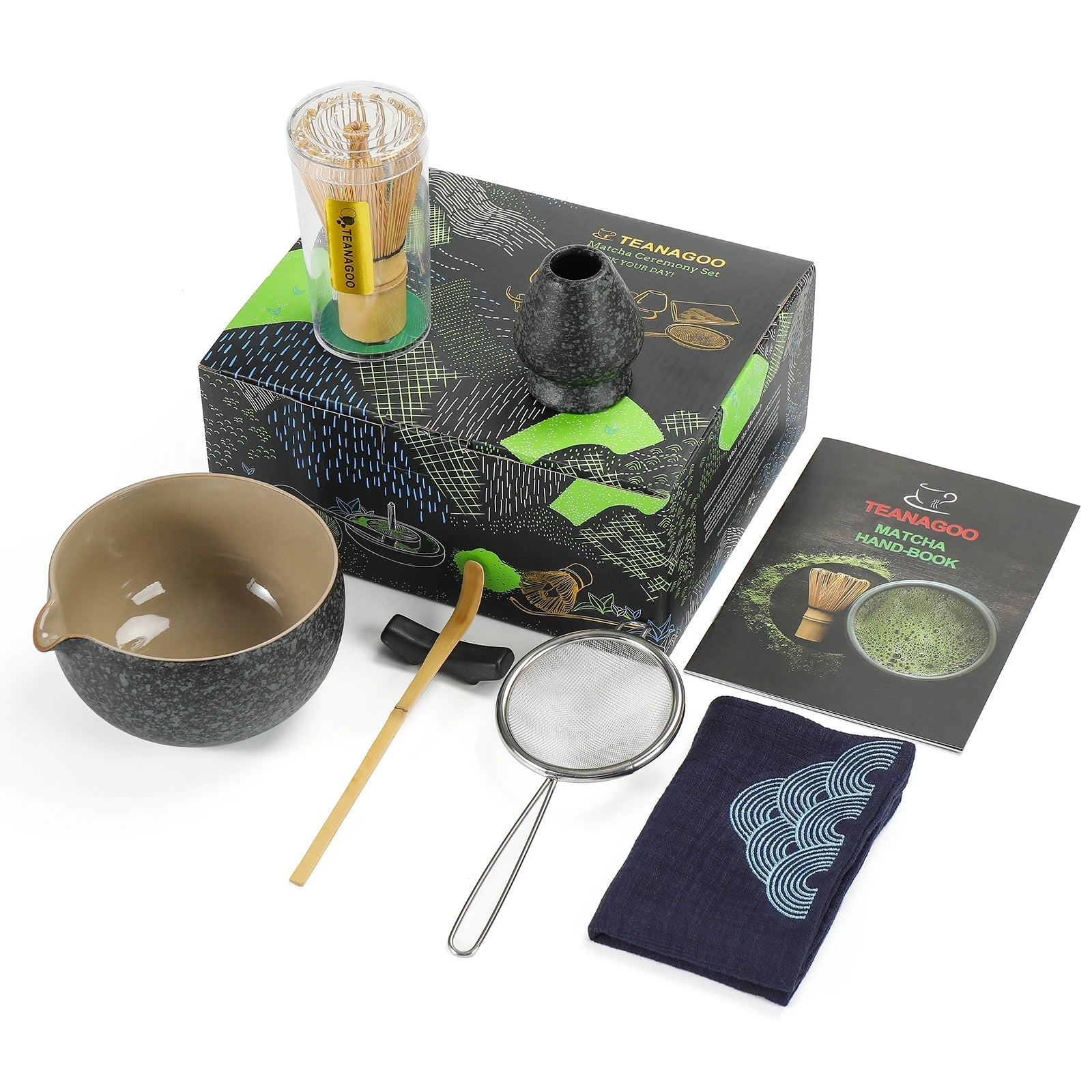 TEANAGOO Matcha Kit with Storage Case, 10 Pcs Complete Travel Matcha Tea  Set, Ceramic Matcha Bowl (510ml/18oz), Bamboo Whisk(百本立), Scoop, Sifter