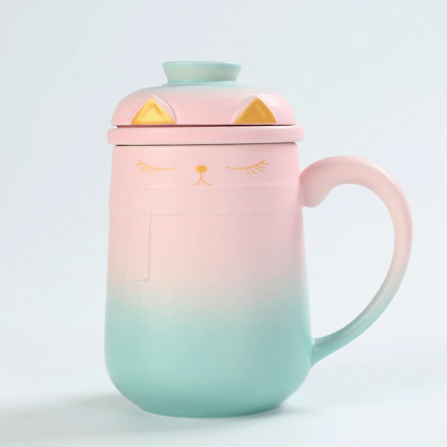 Ceramic Lovely Cat Tea Mug with Infuser & Lid & Color Box Packing