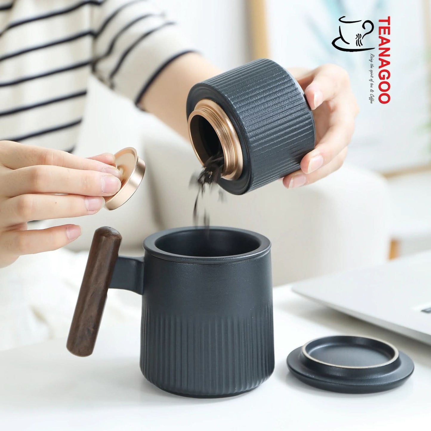 Ceramic Tea Brewing Mug with Tea Canister, Luxury Gift Packing, 340ml/12oz