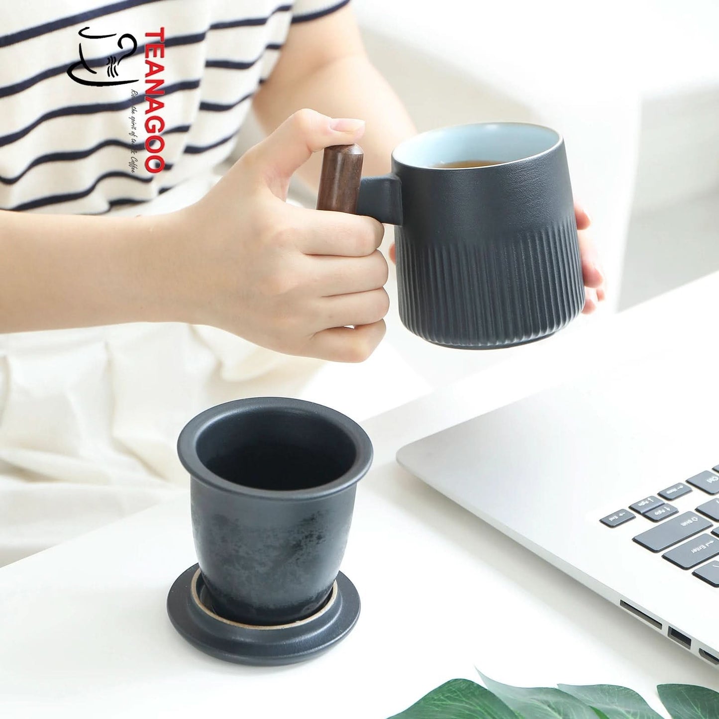 Ceramic Tea Brewing Mug with Tea Canister, Luxury Gift Packing, 340ml/12oz