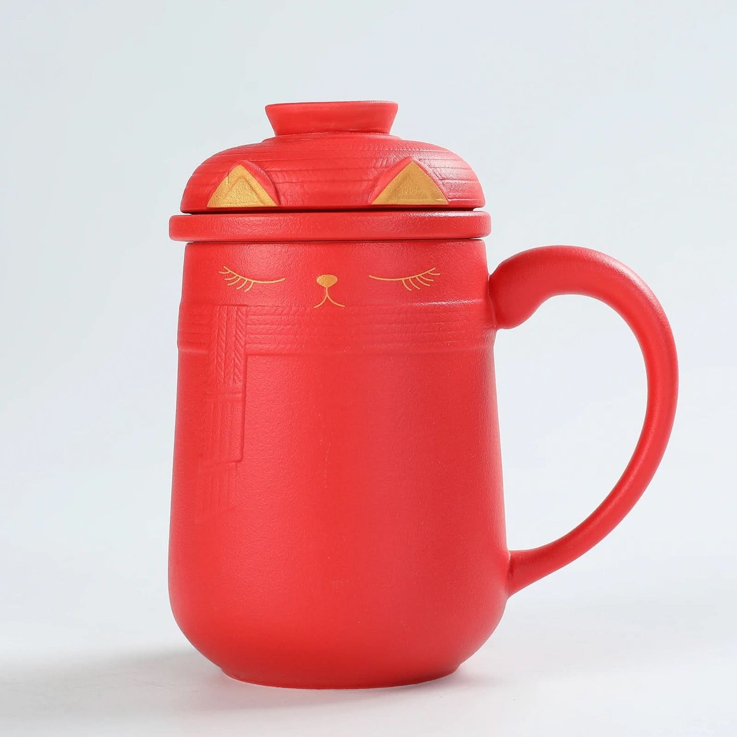 Ceramic Lovely Cat Tea Mug with Infuser & Lid & Color Box Packing