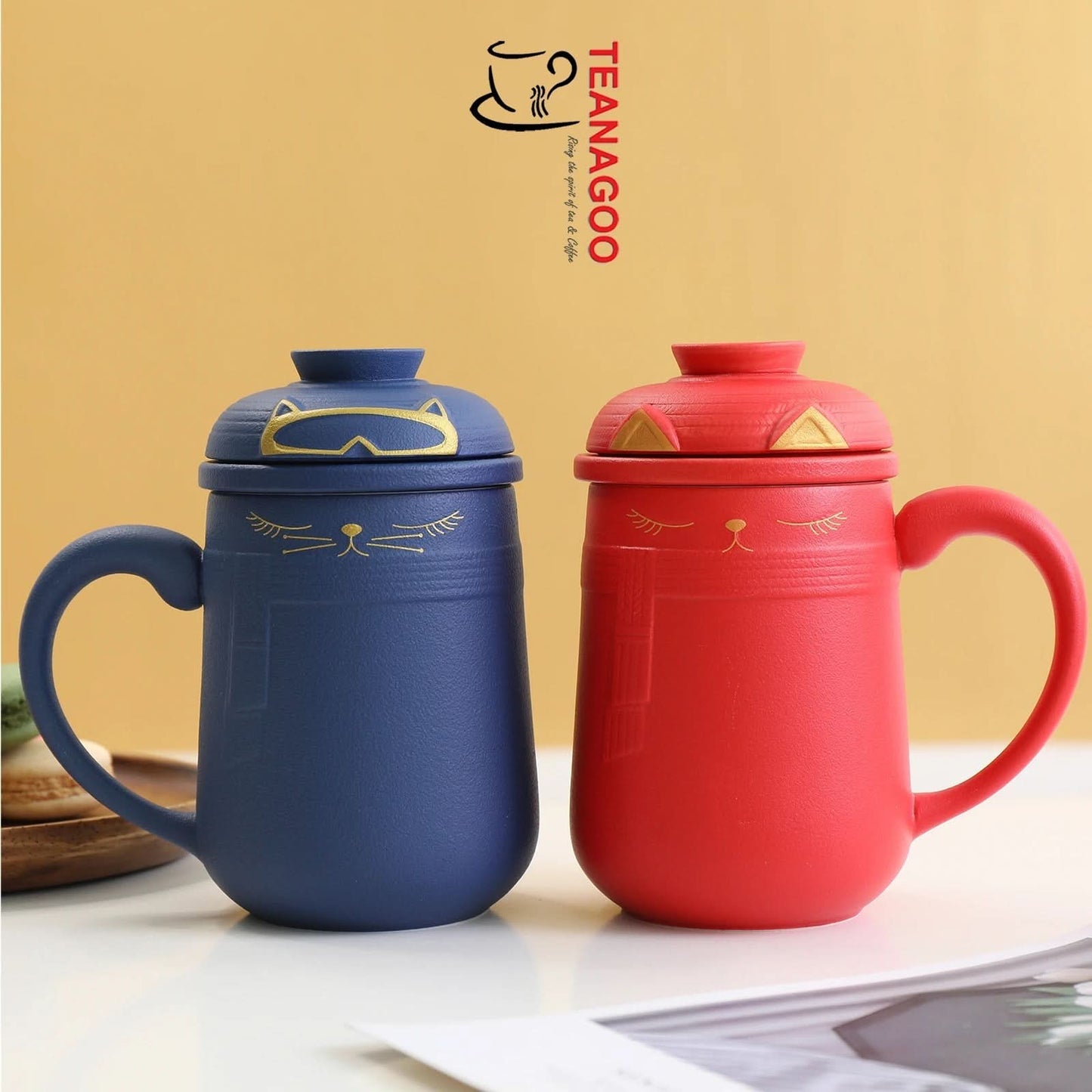 Ceramic Lovely Cat Tea Mug with Infuser & Lid & Color Box Packing