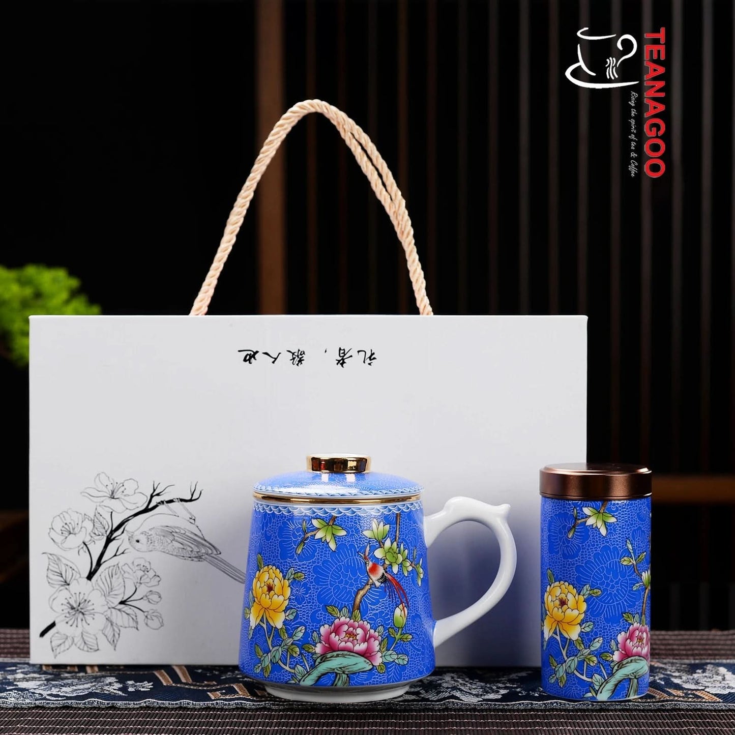 Chinese Tea Mug with Infuser and Canister & Various Decoration - M03