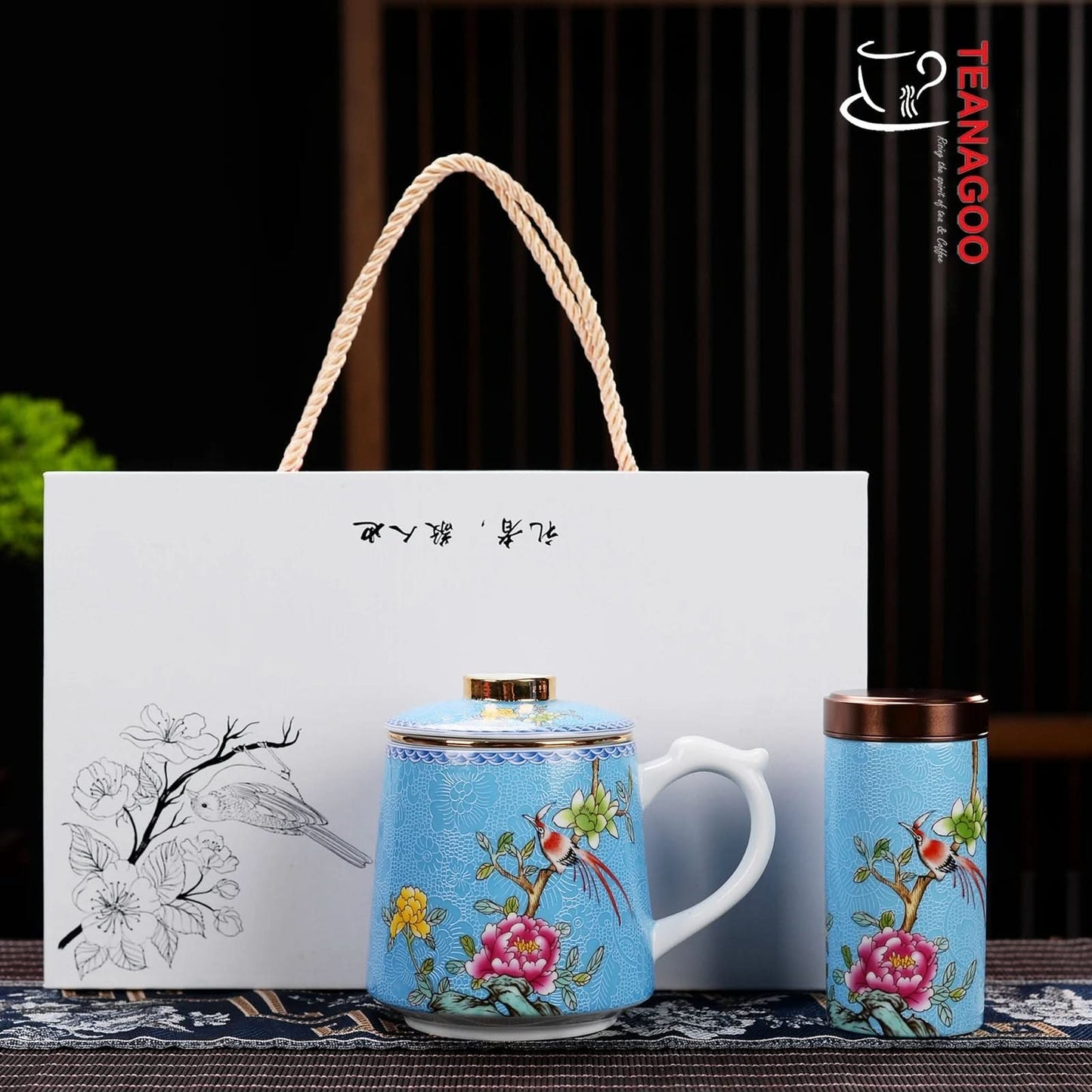 Chinese Tea Mug with Infuser and Canister & Various Decoration - M03