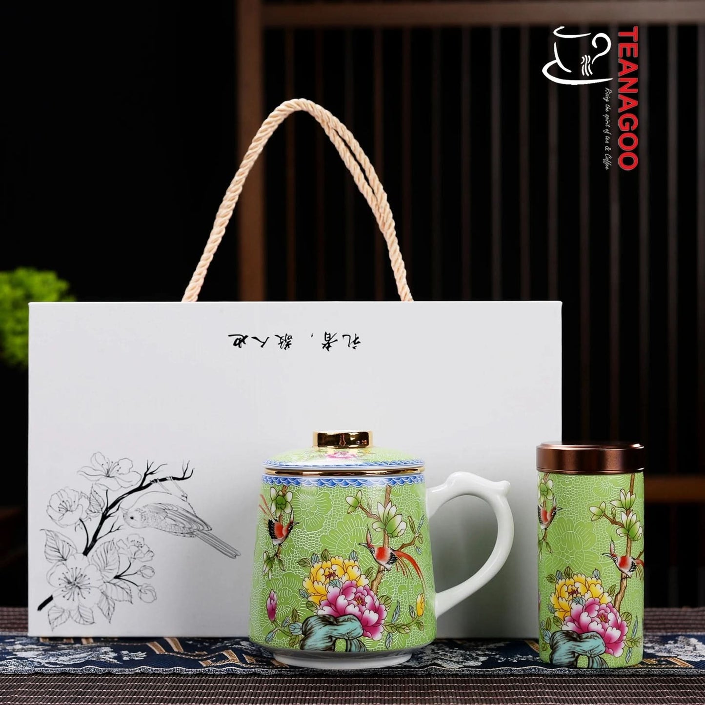 Chinese Tea Mug with Infuser and Canister & Various Decoration - M03