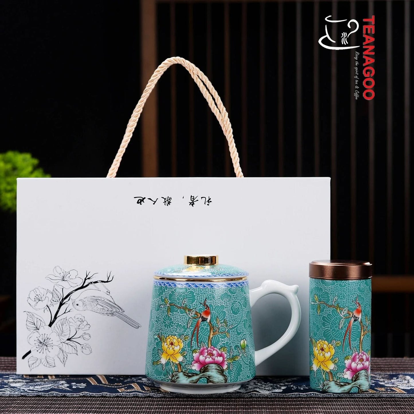 Chinese Tea Mug with Infuser and Canister & Various Decoration - M03