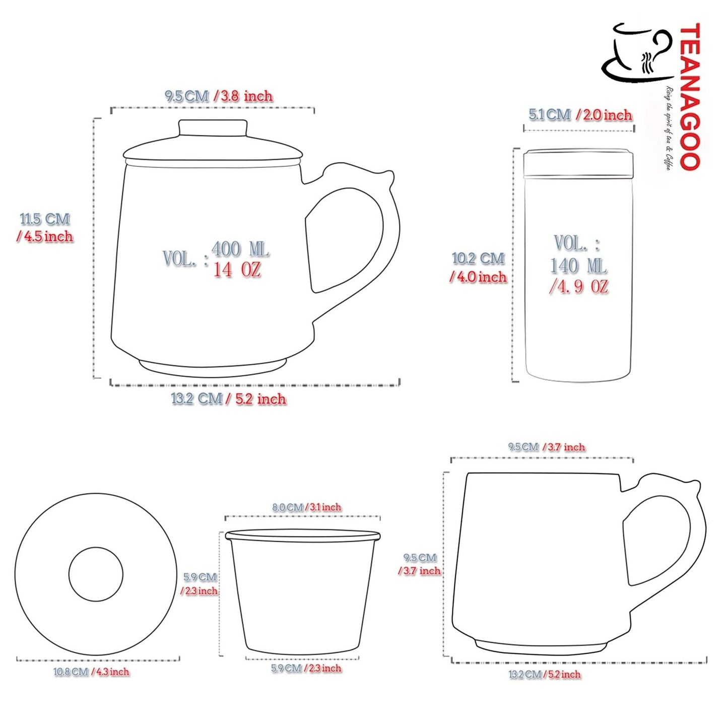 Chinese Tea Mug with Infuser and Canister & Various Decoration - M03