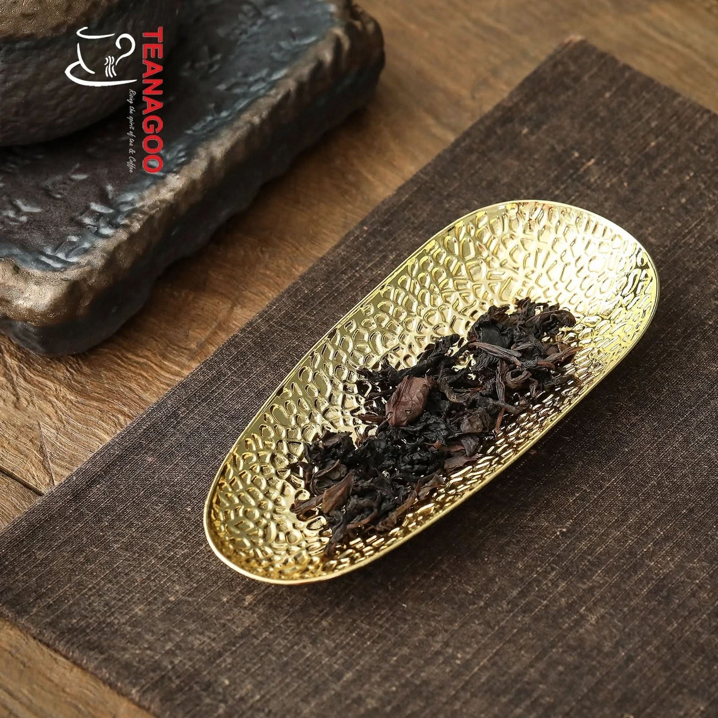 Embossing Lotus Leaf Alloy Copper Cha He Tea Holder Handmade Tea Accessories
