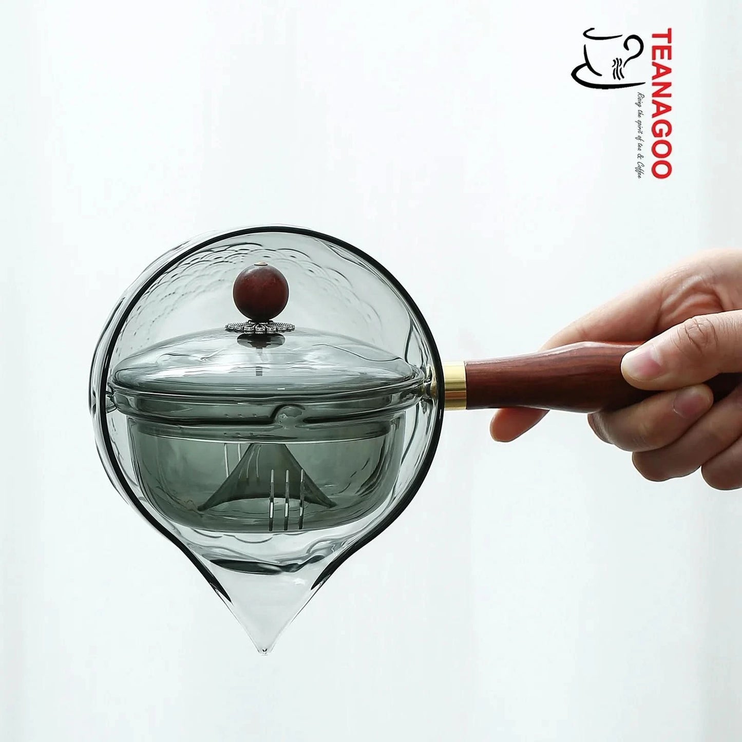 Glass Teapot with Infuser and Rosewood Handle 275ml Safe on Stove for Blooming and Loose Leaf Tea Maker