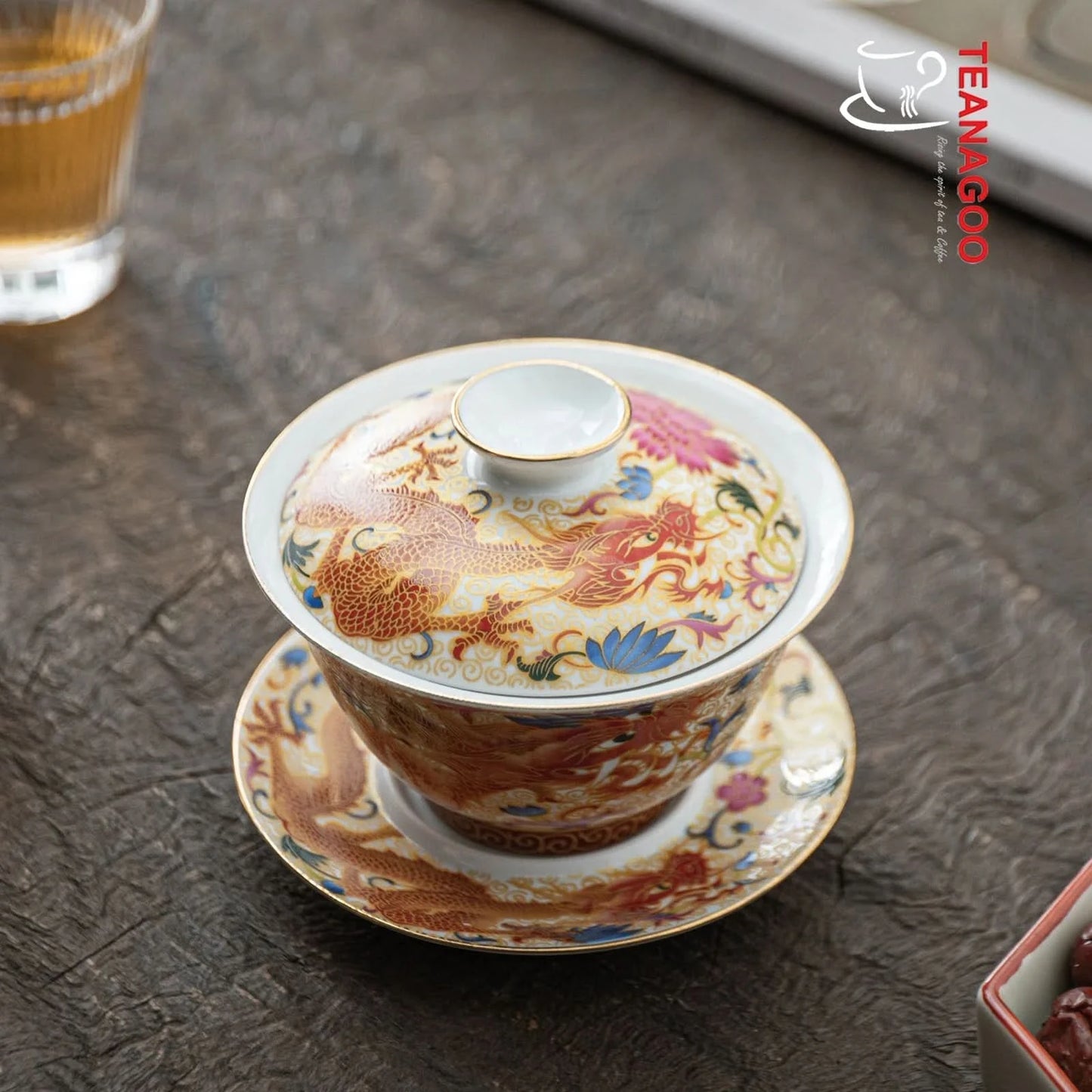 Handcrafted Chinese Porcelain Gaiwan Dragon Cover Bowl Set 115ml