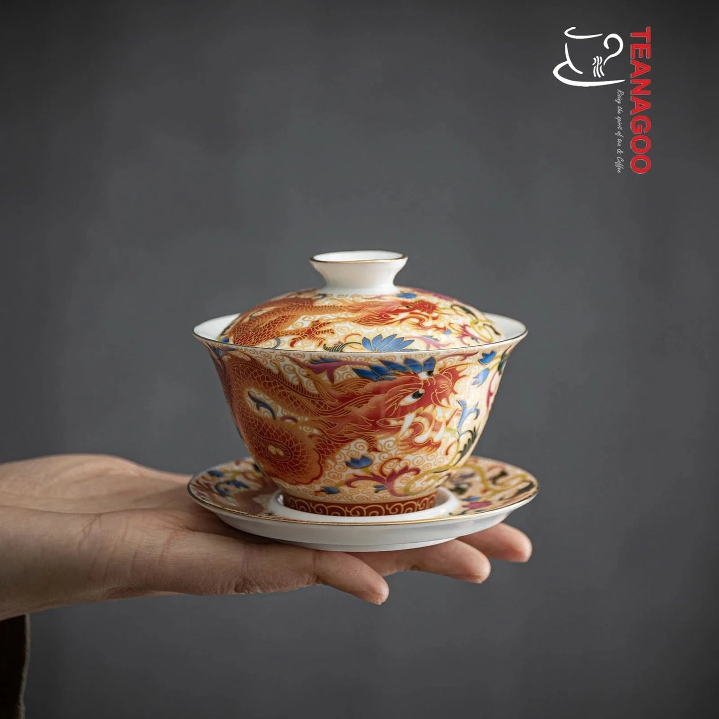 Handcrafted Chinese Porcelain Gaiwan Dragon Cover Bowl Set 115ml