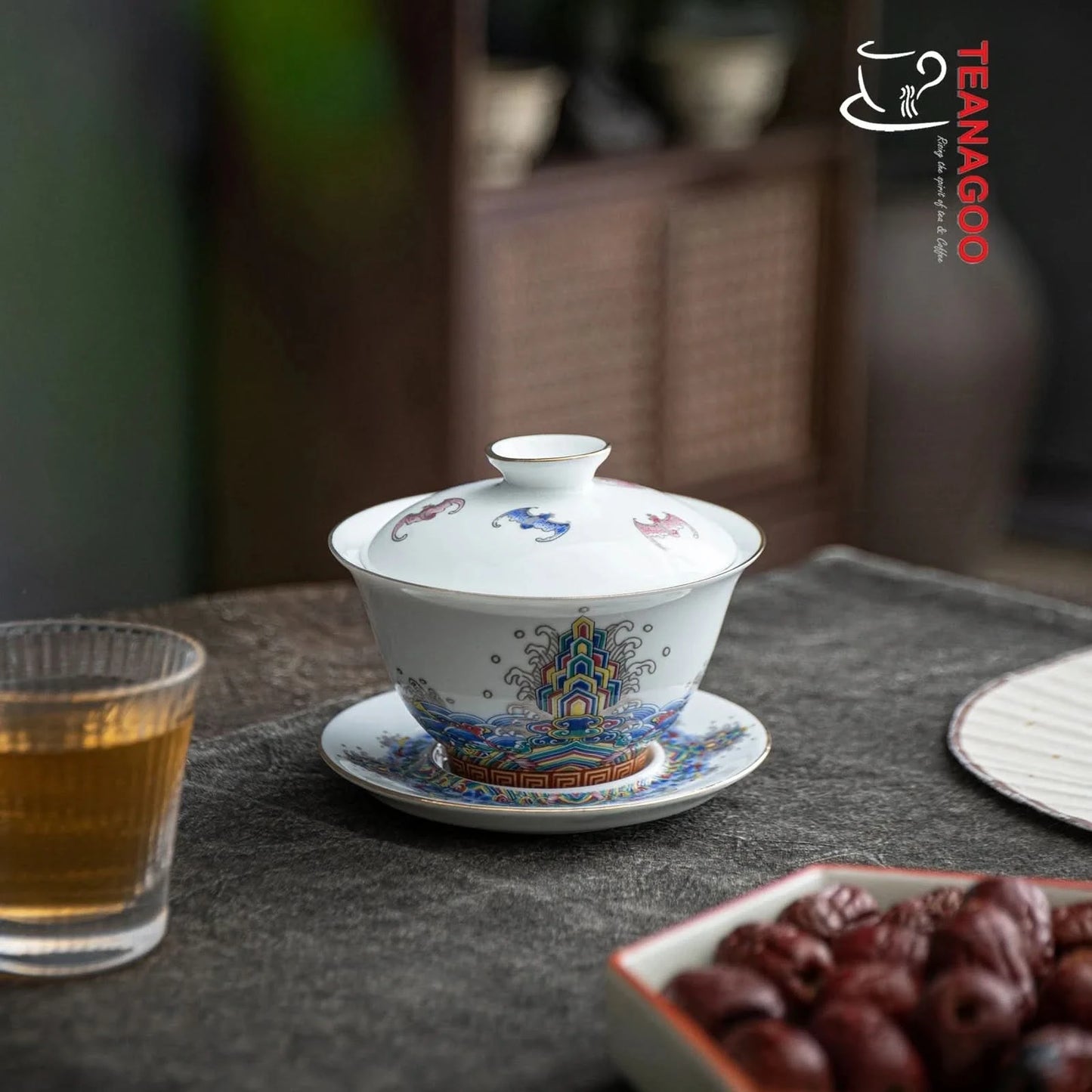Handcrafted Chinese Porcelain Gaiwan Ocean Cover Bowl Set 115ml