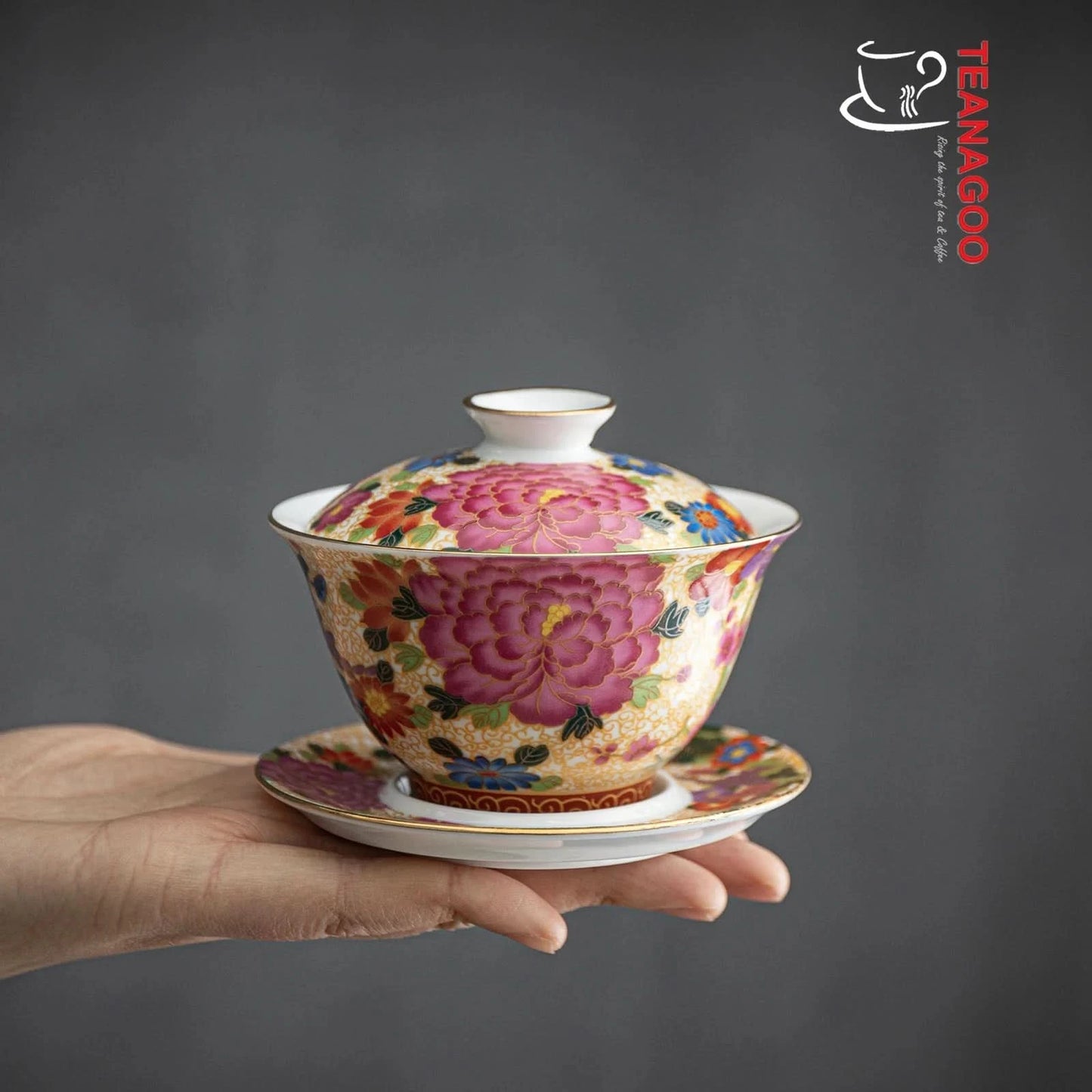 Handcrafted Chinese Porcelain Gaiwan Peony Cover Bowl Set 115ml