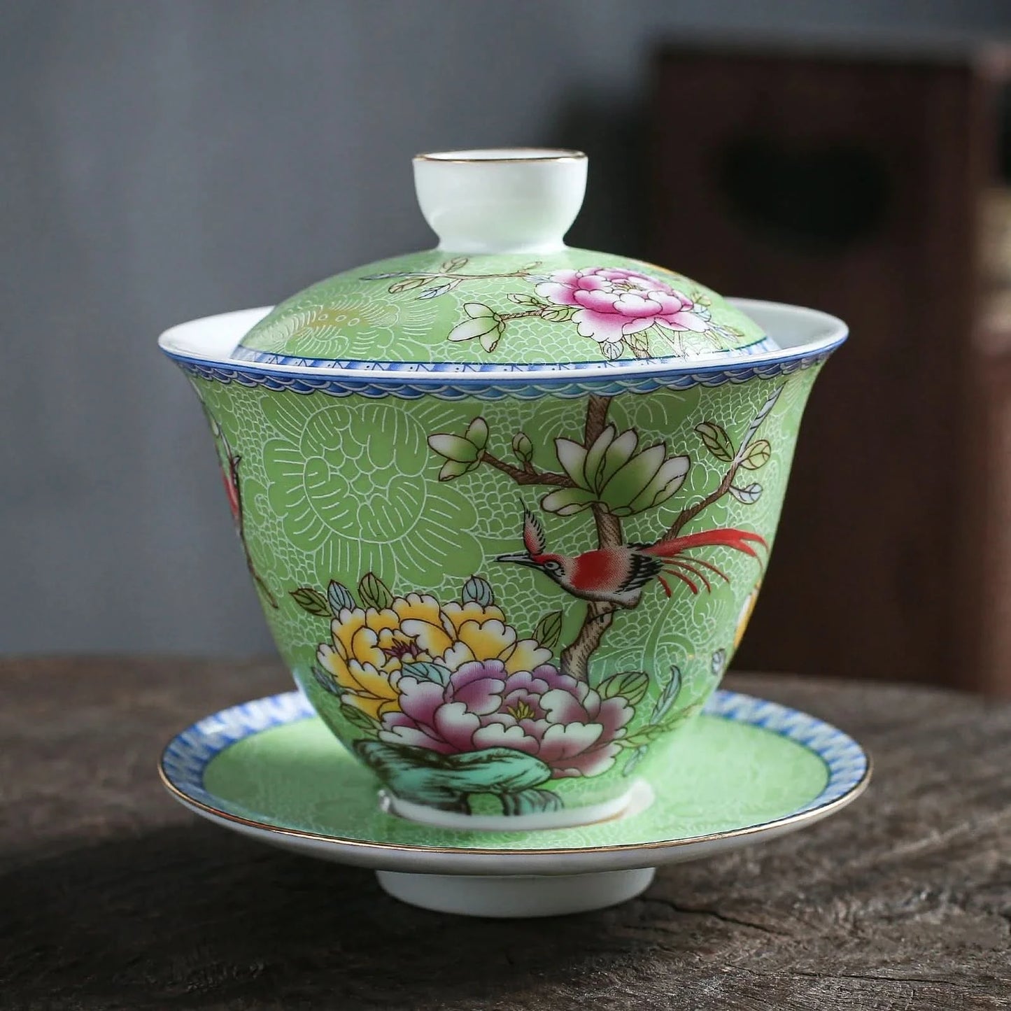 Handmade Ceramic Chinese Green Porcelain Gongfu Tea Gaiwan 135ml