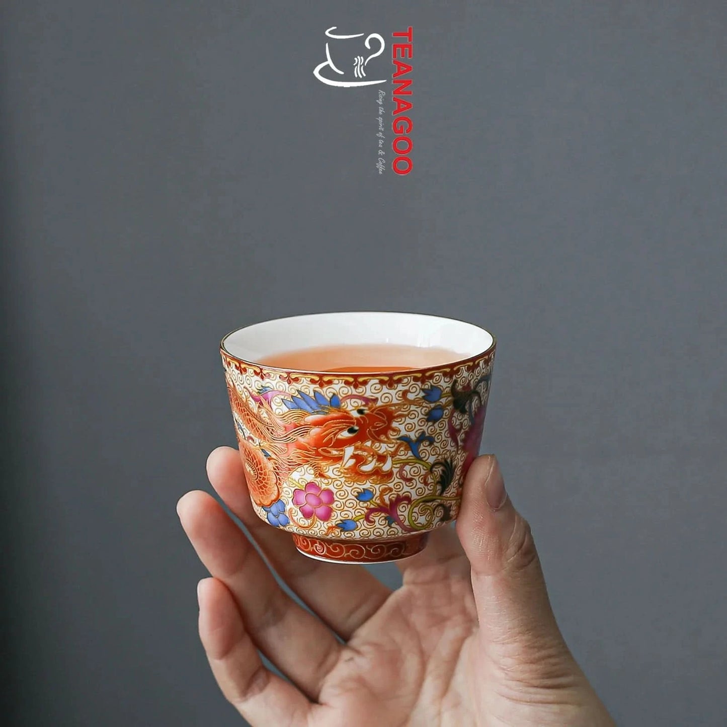 Handmade Chinese Dragon and Phoenix Enamel Porcelain Tea Cup