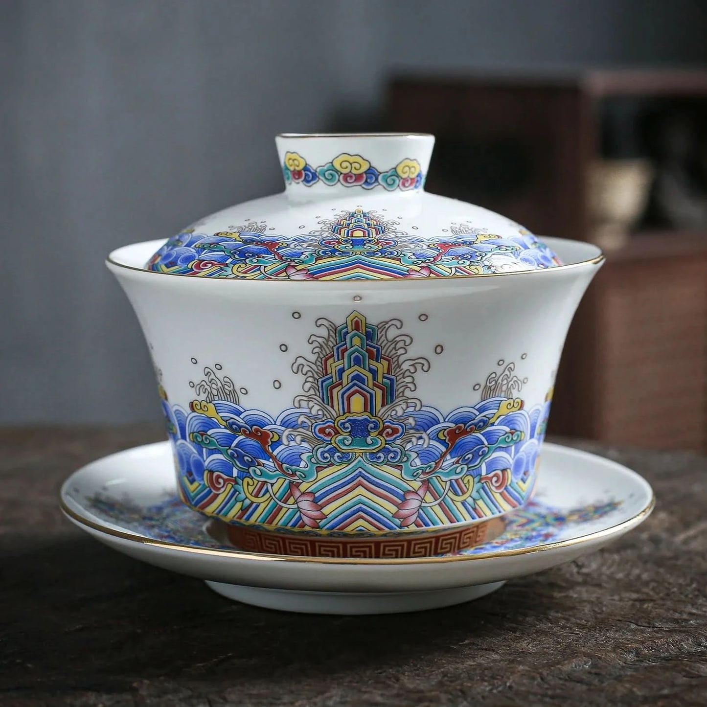 Handmade Chinese Porcelain Gongfu Tea Ocean Gaiwan 200ml